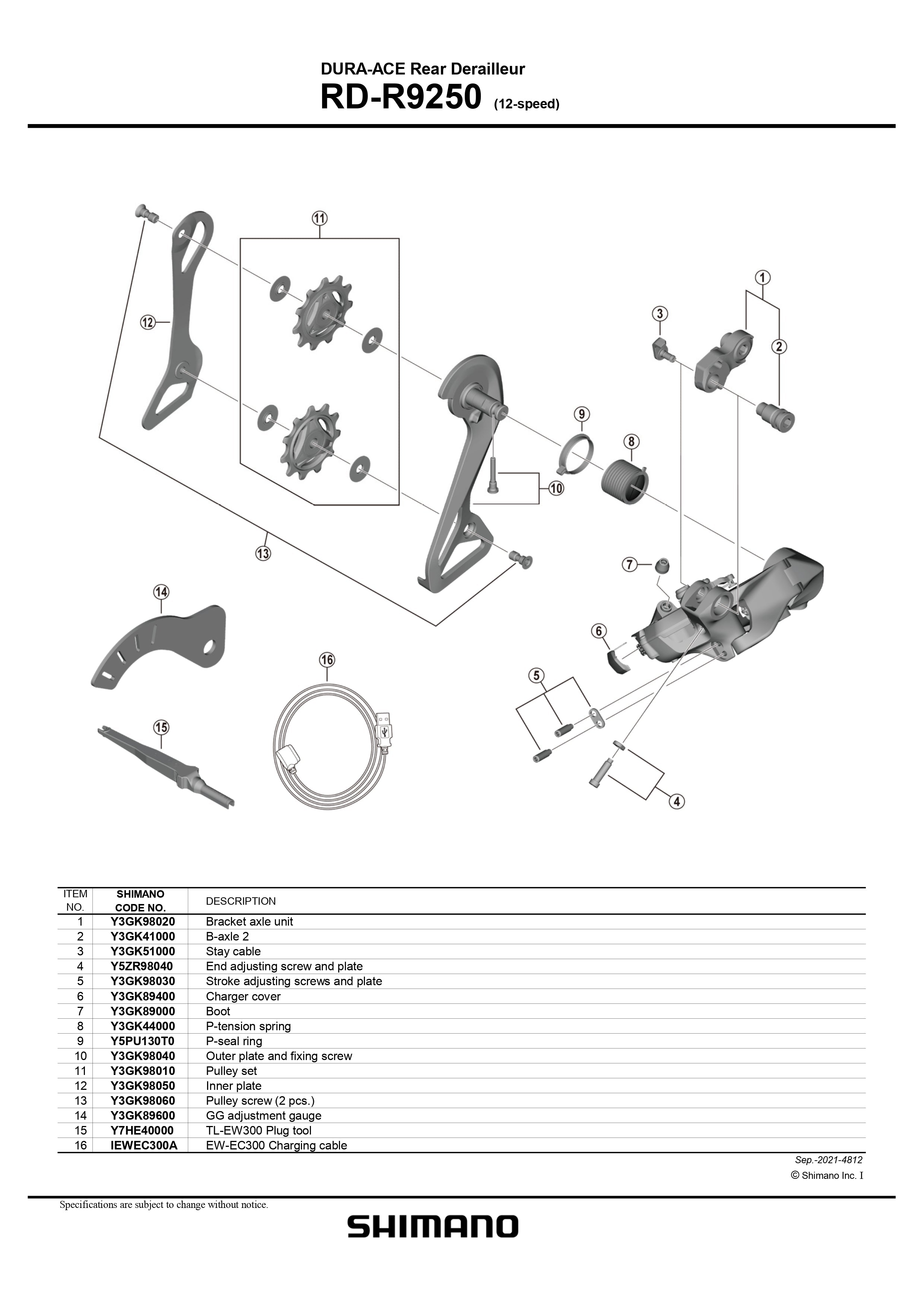 SHIMANO Dura-Ace Di2 RD-R9250 Rear Derailleur 12-Speed Small Parts-Pit Crew Cycles