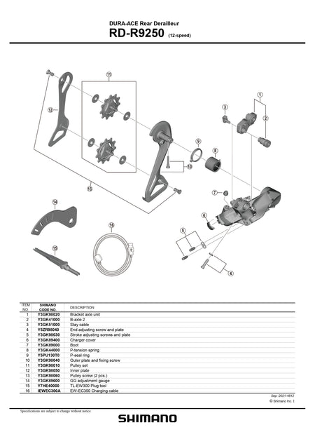 SHIMANO Dura-Ace Di2 RD-R9250 Rear Derailleur 12-Speed Y3GK89600 GG Adjustment Gauge-Pit Crew Cycles