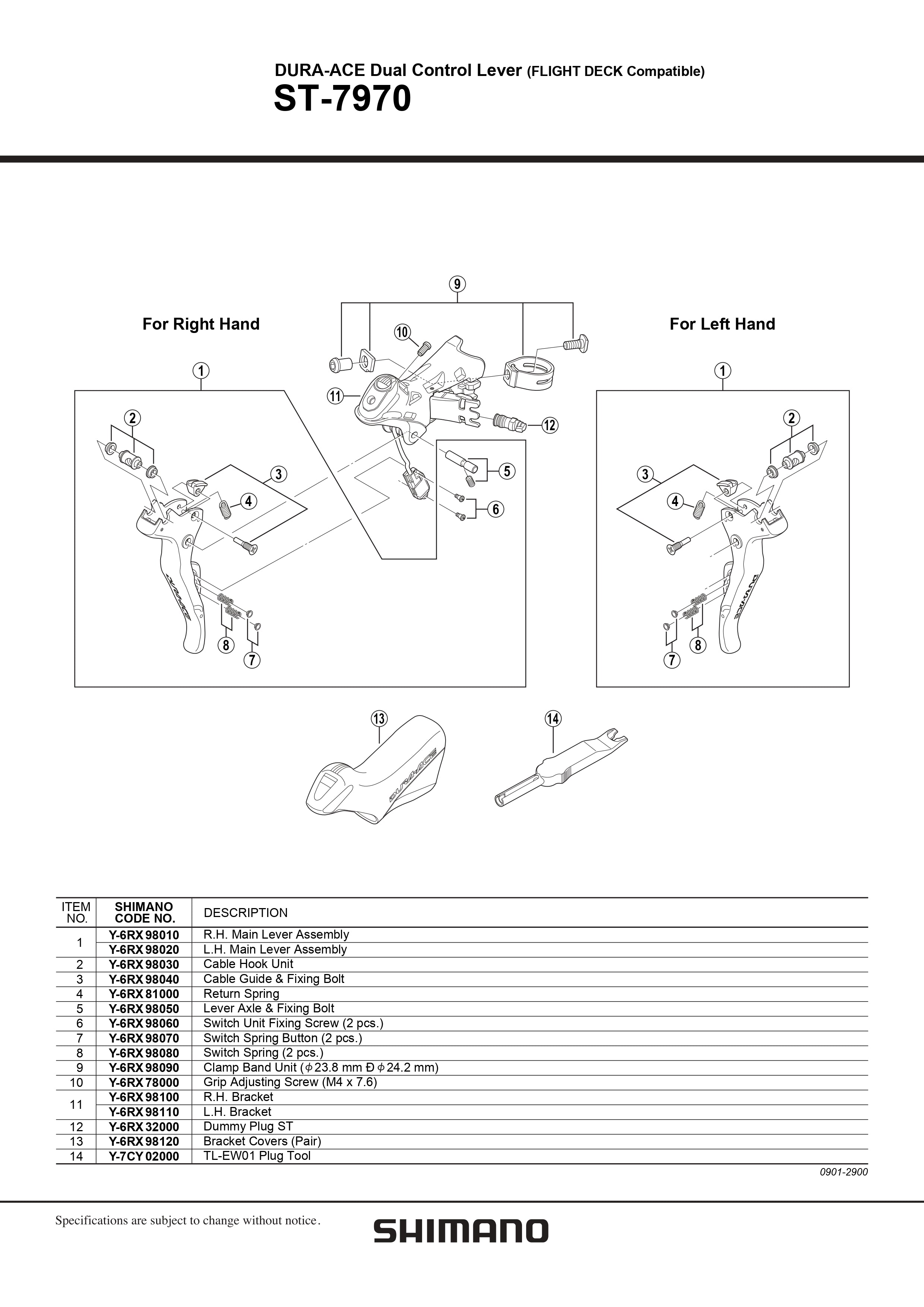 SHIMANO Dura Ace Di2 ST-7970 Dual Control Lever Axle and Fixing