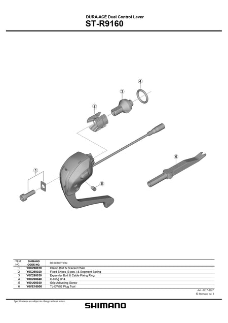 SHIMANO Dura-Ace Di2 ST-R9160 Dual Control Lever Fixed Shoes and Segment Spring - Y0C298020-Pit Crew Cycles