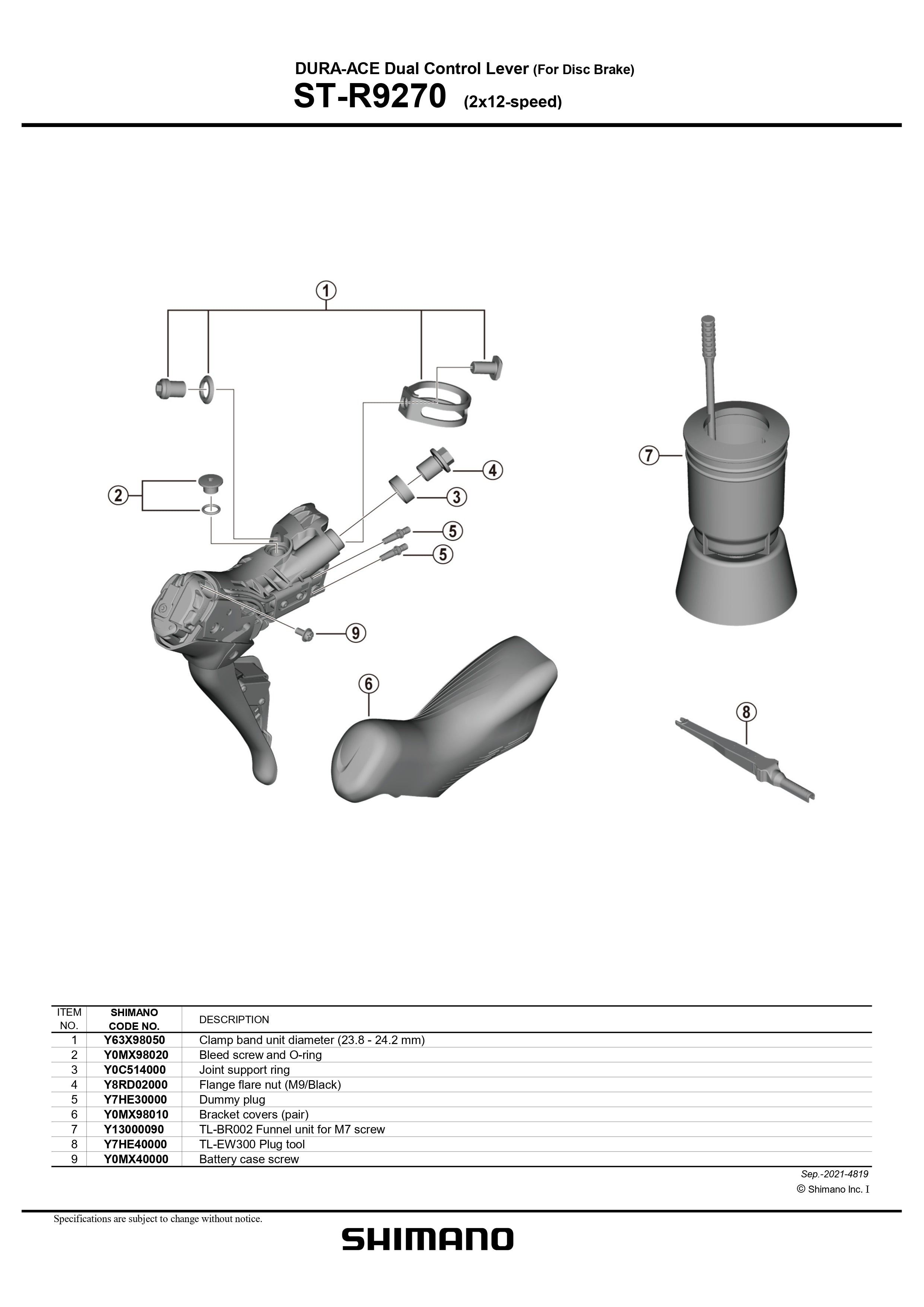 SHIMANO Dura-Ace Di2 ST-R9270 Dual Control Lever For Disc Brake 2x12-Speed Dummy Plug - Y7HE30000-Pit Crew Cycles