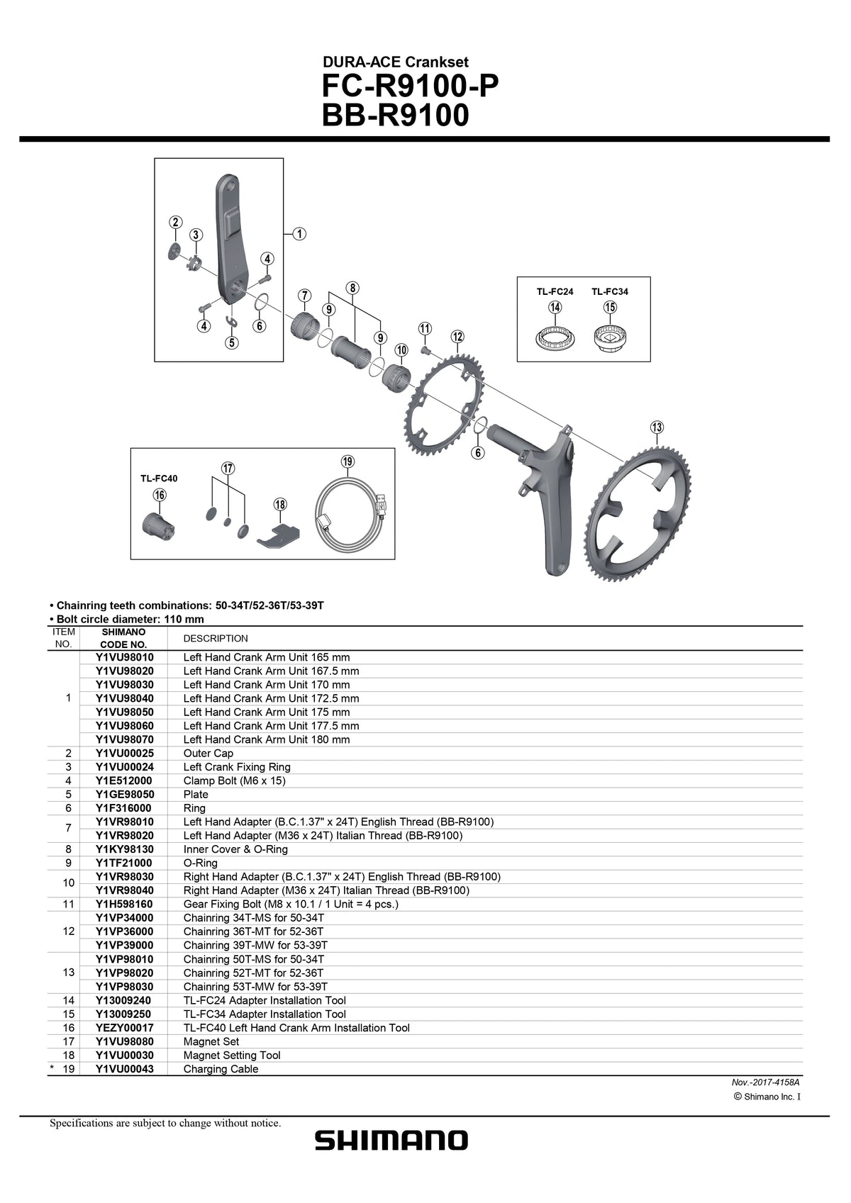 SHIMANO Dura-Ace FC-R9100-P Crankset Charging Cable - Y1VU00043-Pit Crew Cycles