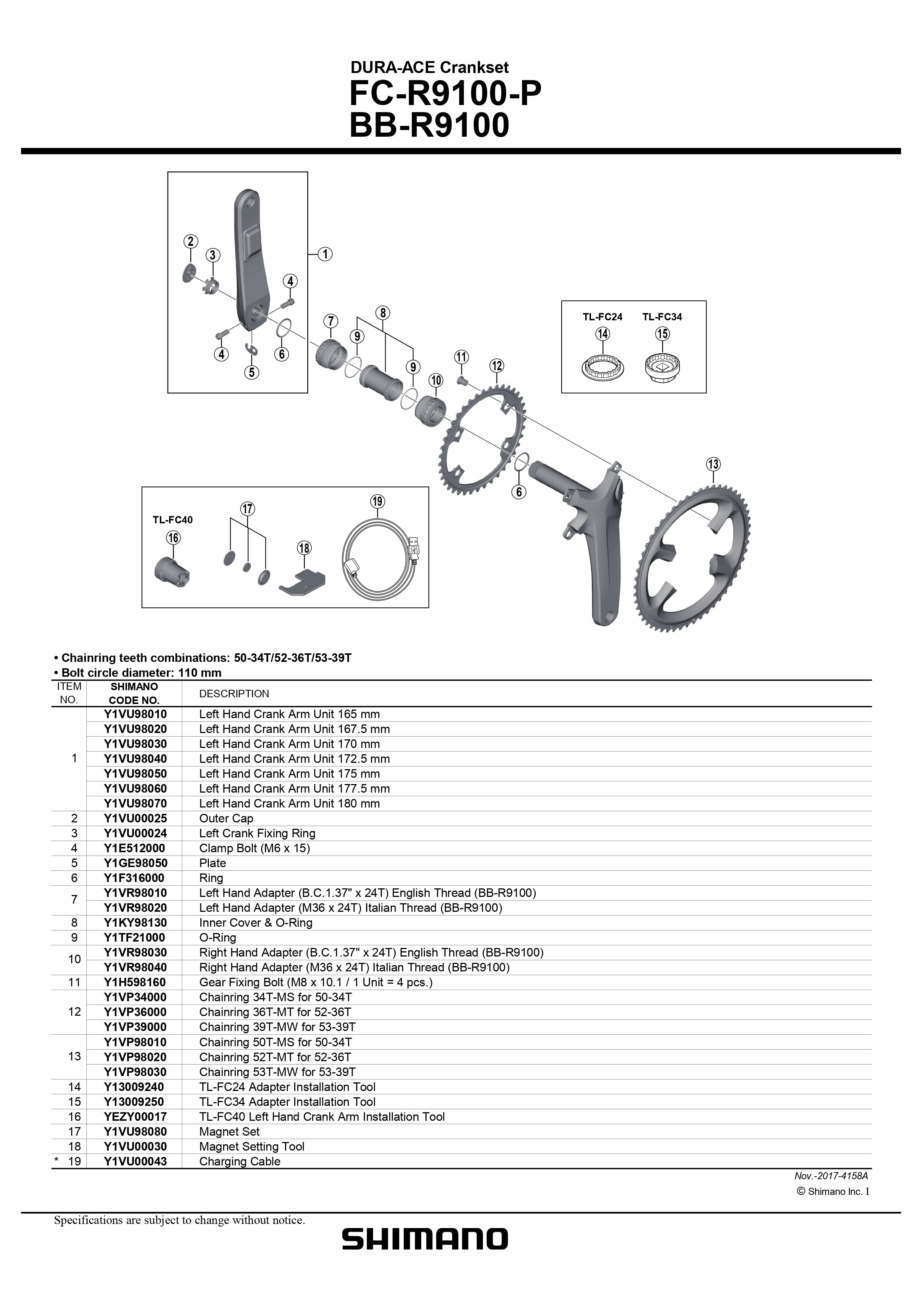 SHIMANO Dura-Ace FC-R9100-P Crankset Left Crank Fixing Ring - Y1VU00024