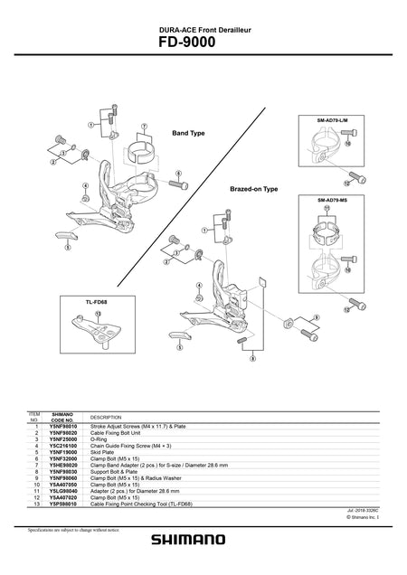 SHIMANO Dura Ace FD-9000 Front Derailleur Clamp Bolt M5 x 15 and Radius Washer - Y5NF98060-Pit Crew Cycles