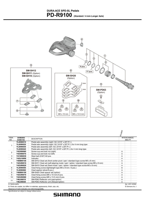 SHIMANO Dura Ace PD-R9100 SPD-SL Pedals (Standard / 4 mm Longer