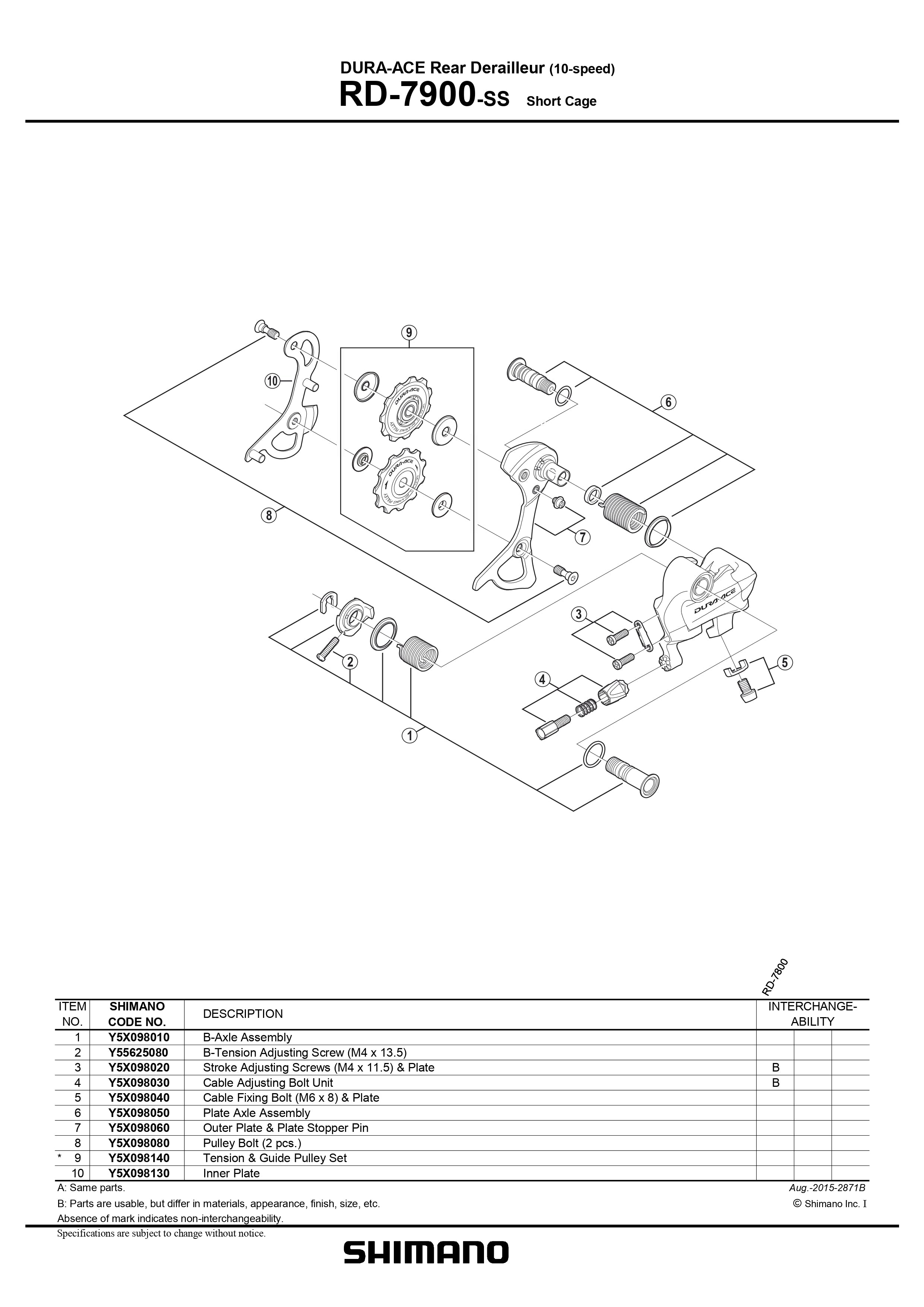 SHIMANO Dura-Ace RD-7900-SS Rear Derailleur 10-Speed Stroke Adjusting  Screws (M4 x 11.5) and Plate - Y5X098020