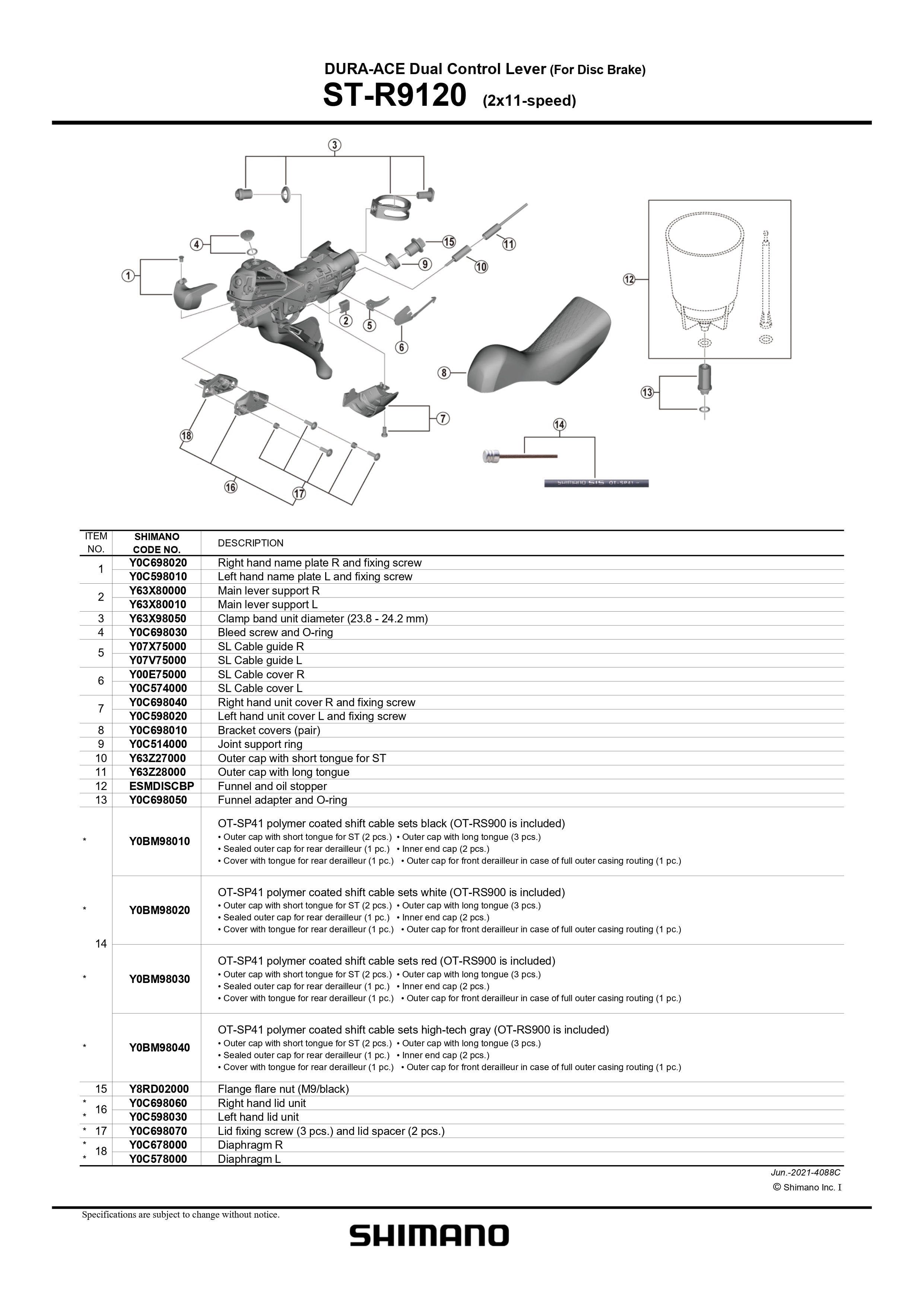 Shimano ST-R9120 Leva Olio Diaframma Coperchio Unità Shimano ST-R9120 Leva Olio Diaframma Coperchio Unità