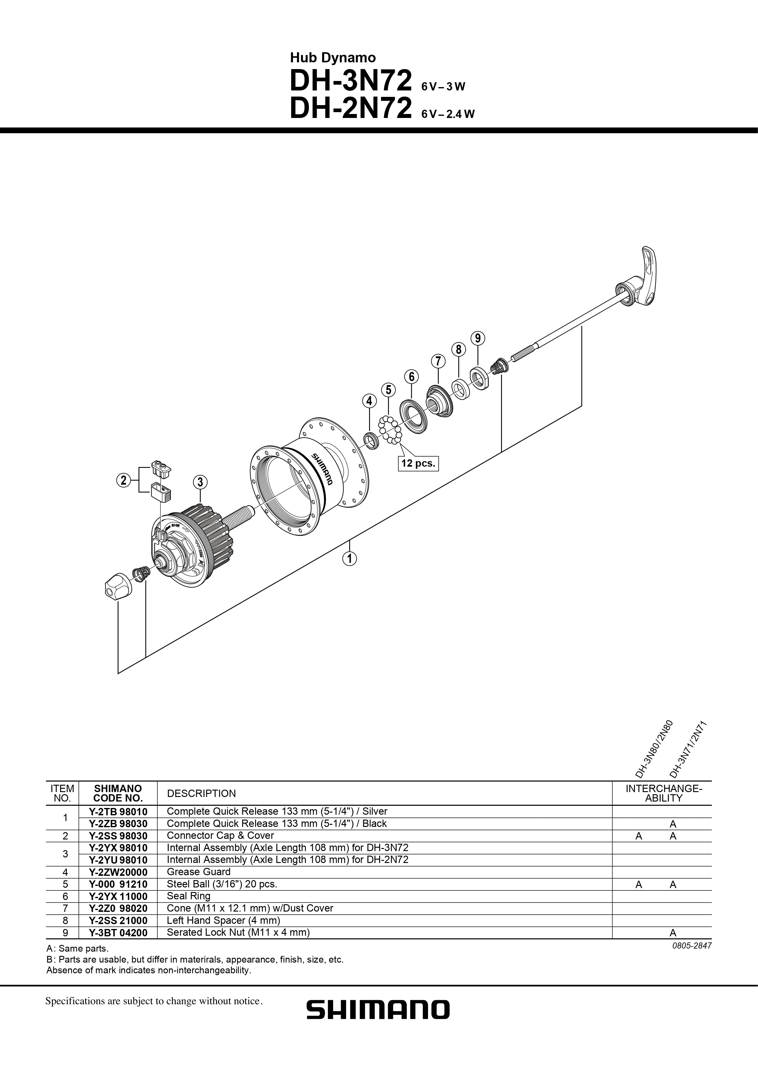 Shimano DH-3N72 – Mozzo Anteriore Dinamo 6V 3W Con Sgancio Rapido, Per Freni A Cerchione