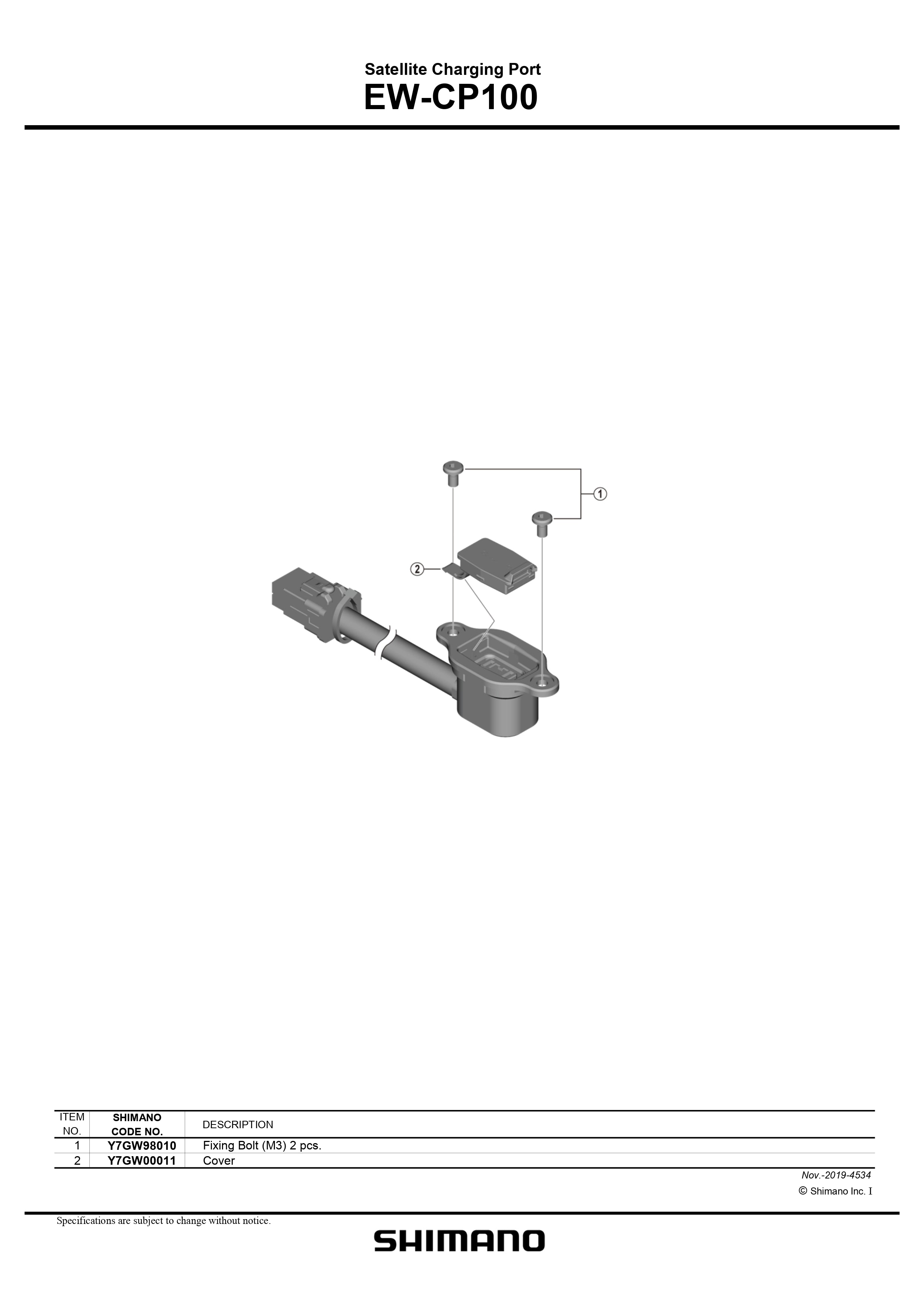 SHIMANO EW-CP100 Satellite Charging Port Fixing Bolt (M3) 2 pcs - Y7GW98010-Pit Crew Cycles