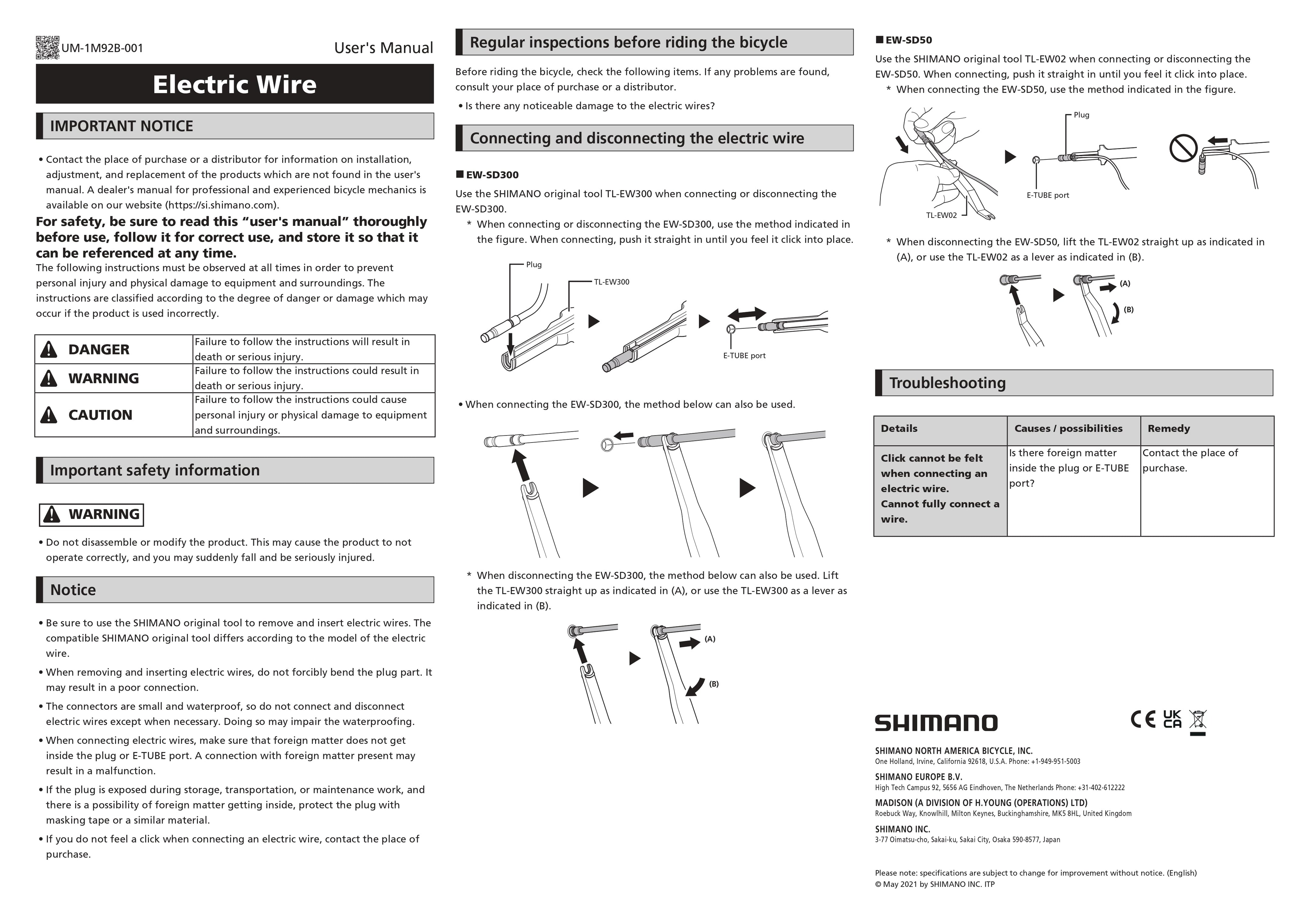 SHIMANO EW-SD300 DI2 EP8 External Routing E-Tubes-Pit Crew Cycles