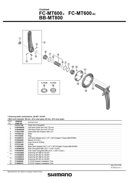 SHIMANO FC-MT600-2 Crankset Gear Fixing Bolt - M8 x 8.5mm - Y1WA98030-Pit Crew Cycles