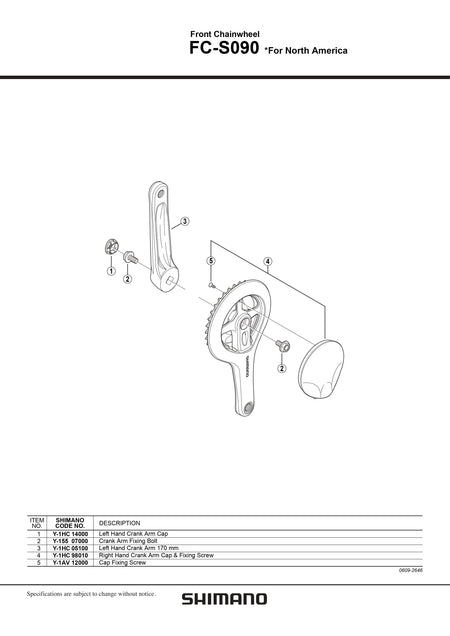SHIMANO FC-S090 Front Chainwheel Left Hand Crank Arm 170 mm - Y1HC05100-Pit Crew Cycles