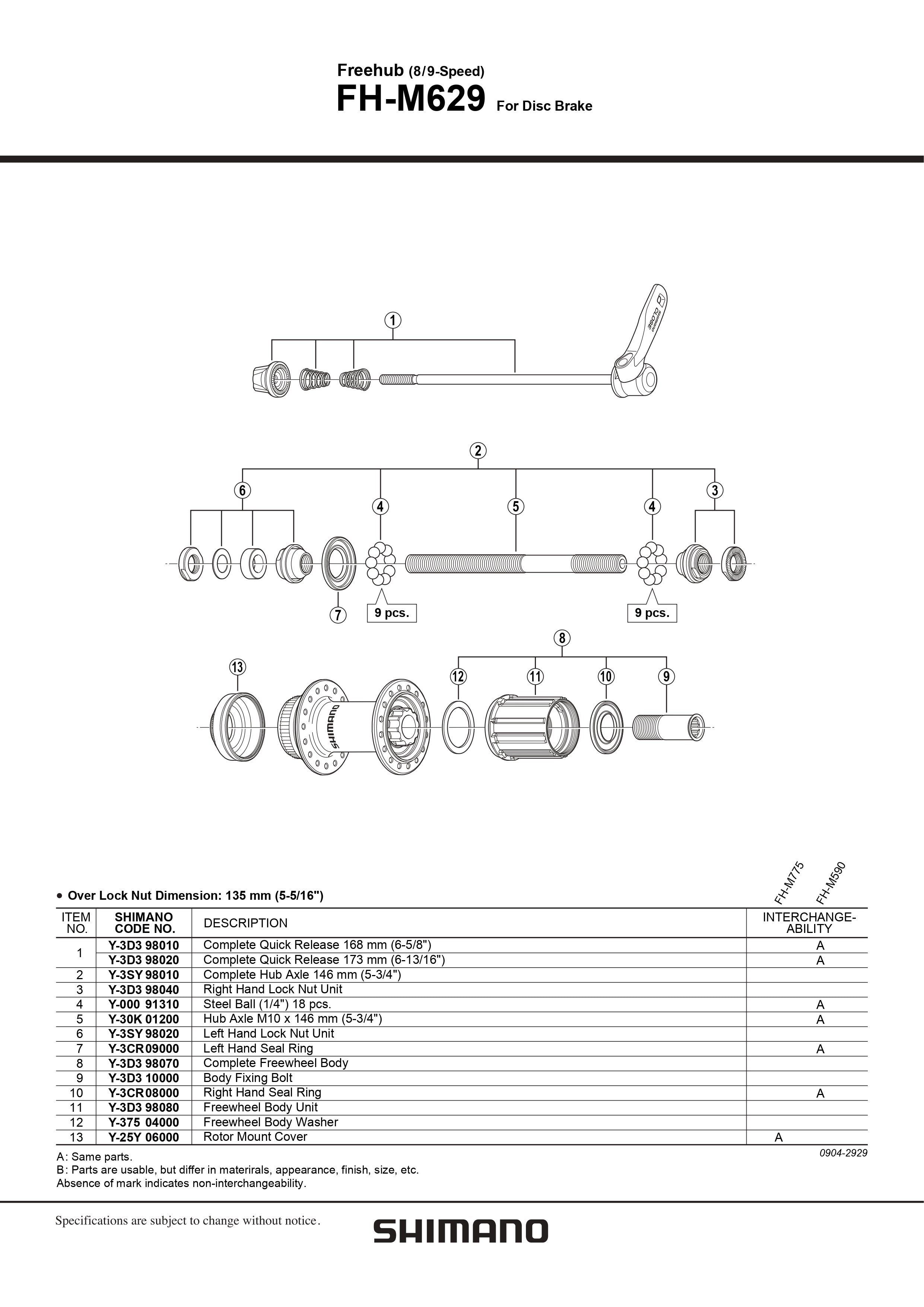 Shimano FH m595 Complete-hub-axle - 146 mm : Amazon.fr