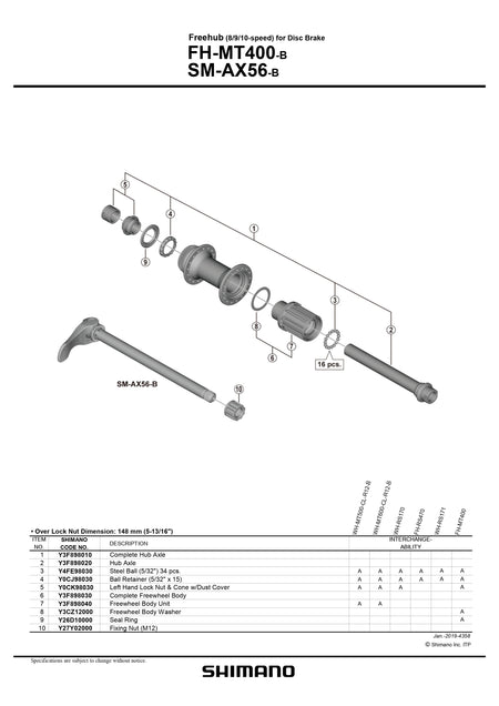 SHIMANO FH-MT400B Replacement Complete Rear Hub Axle 12x148mm-Pit Crew Cycles