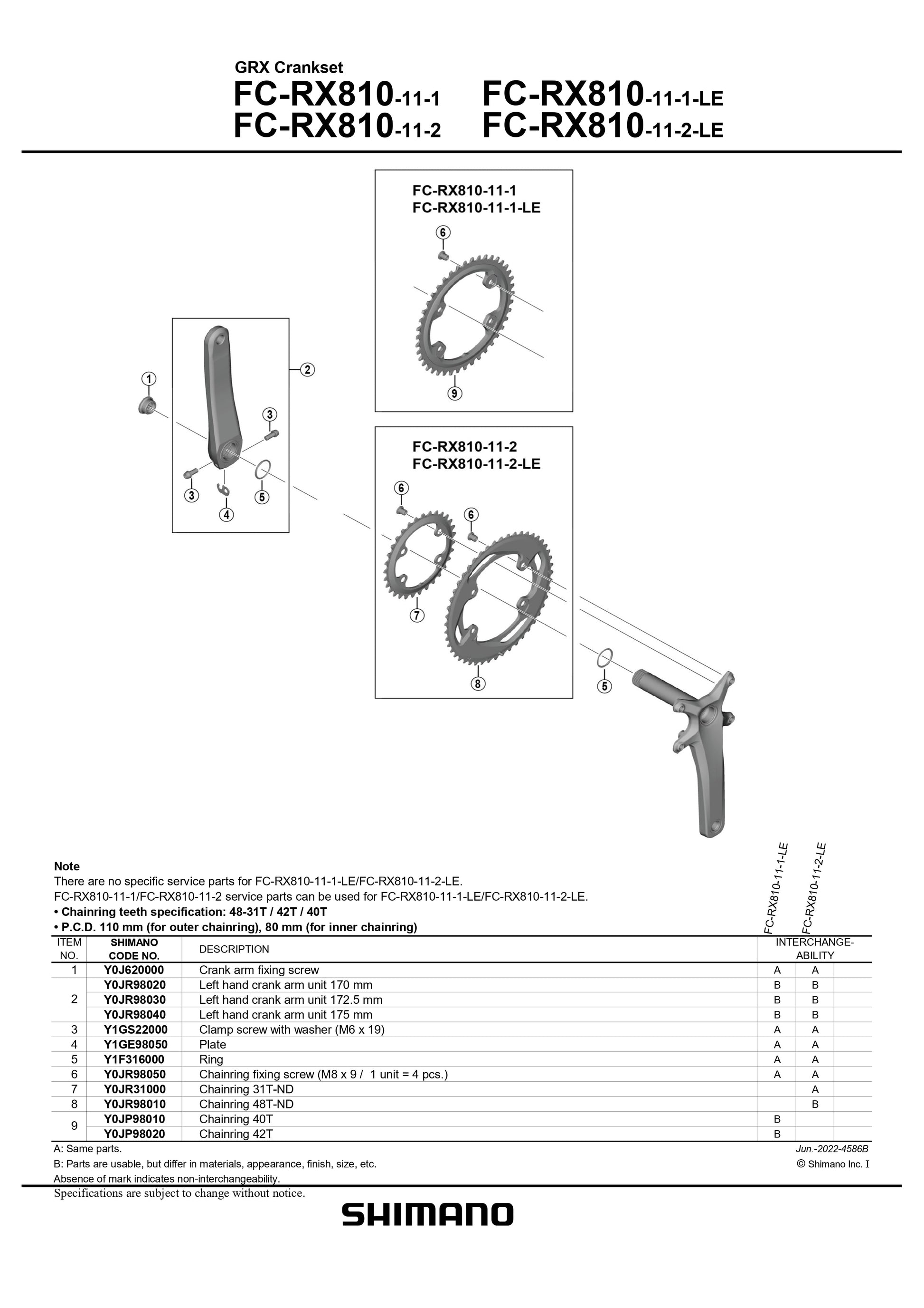 SHIMANO GRX FC-RX810 Crankset Chainring Fixing Screw (M8 x 9 / 1 unit = 4 pcs.) - Y0JR98050-Pit Crew Cycles