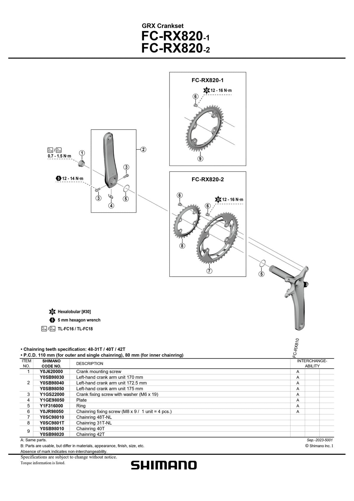 SHIMANO GRX FC-RX820-1 Crankset Chainring-Pit Crew Cycles
