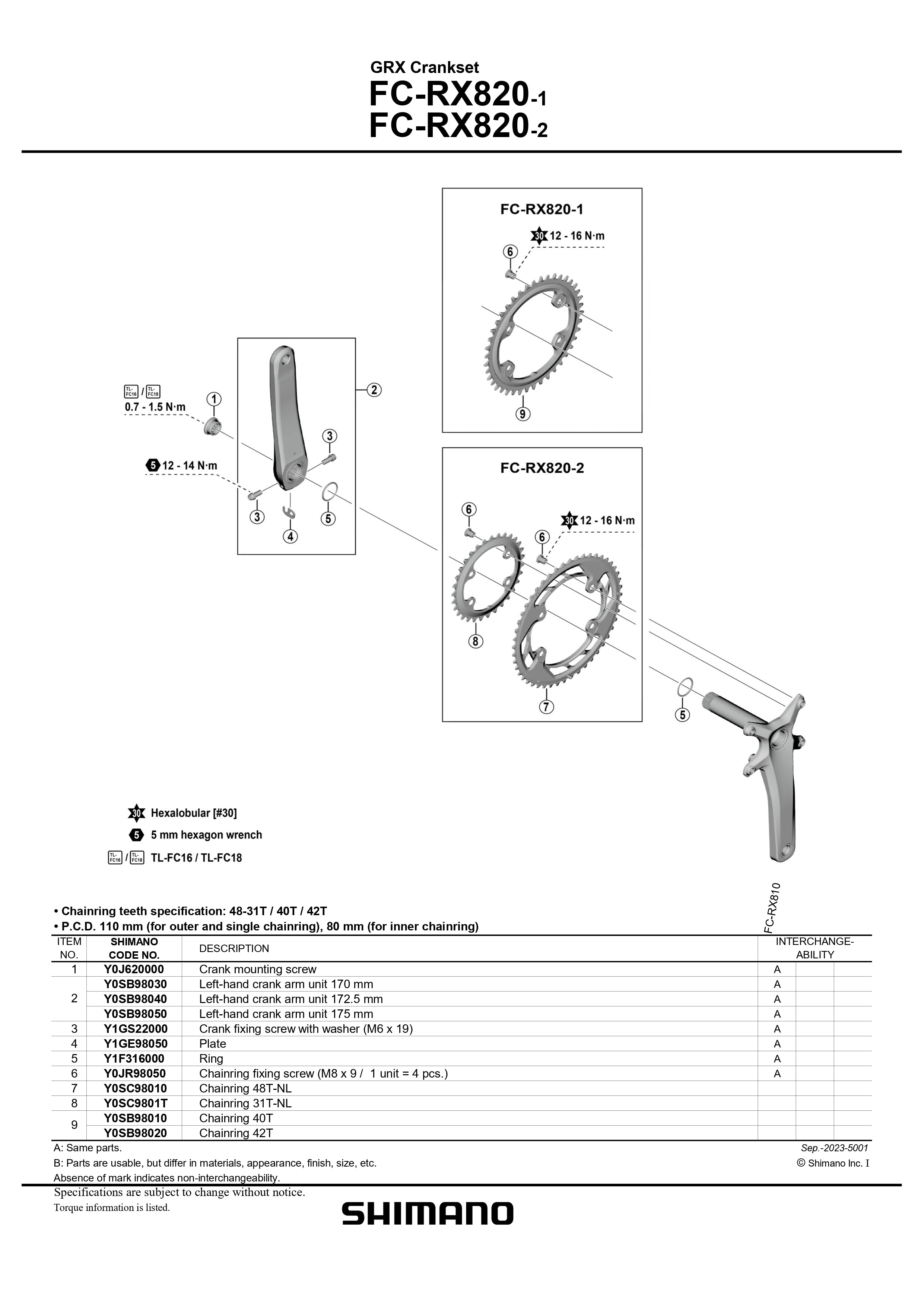 SHIMANO GRX FC-RX820-1 Crankset Chainring-Pit Crew Cycles