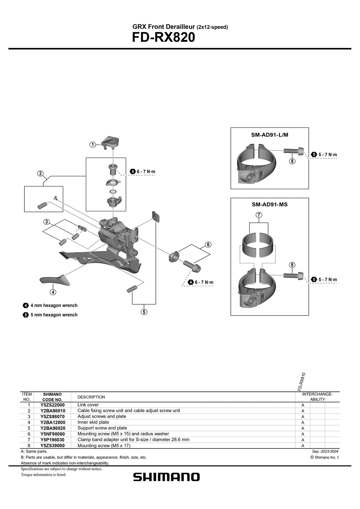 SHIMANO GRX FD-RX820 Braze-On Front Derailleur 2x12-Speed Down Swing-Pit Crew Cycles