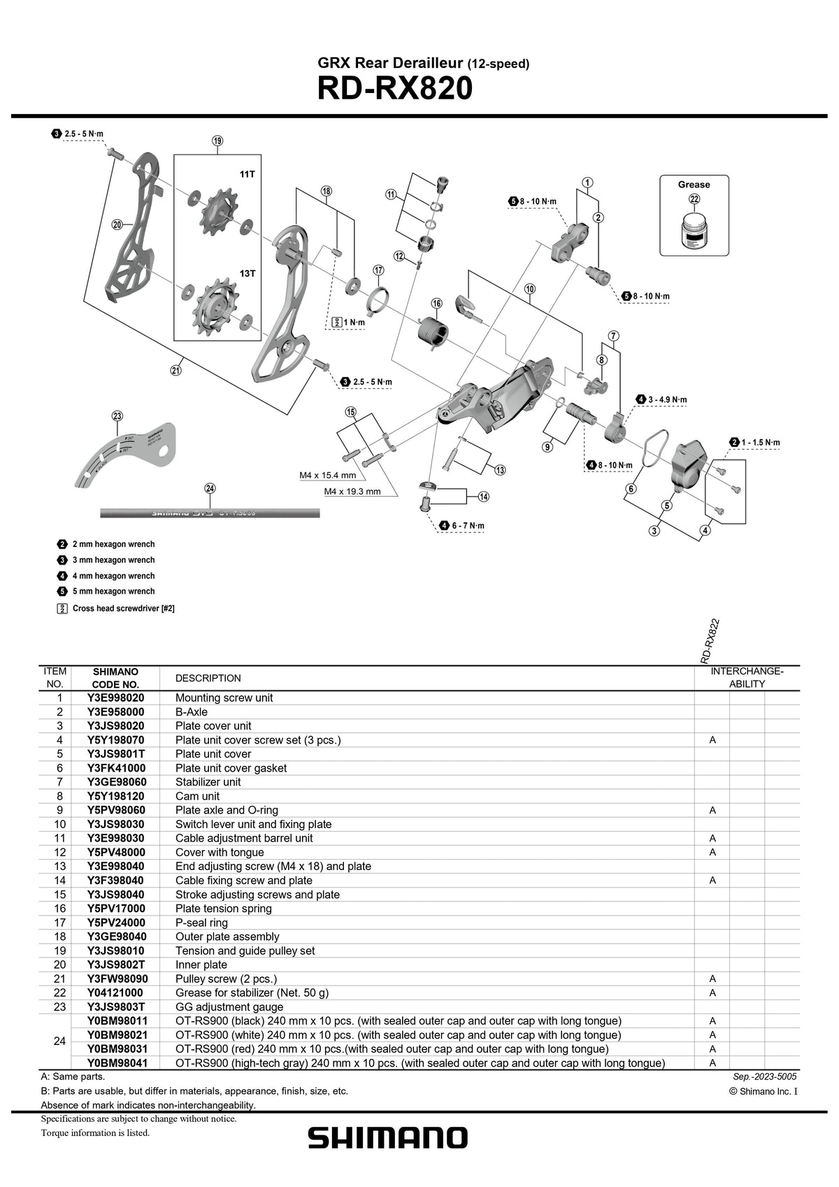 SHIMANO GRX RD-RX820 Rear Derailleur GG Adjustment Gauge - Y3JS9803T-Pit Crew Cycles