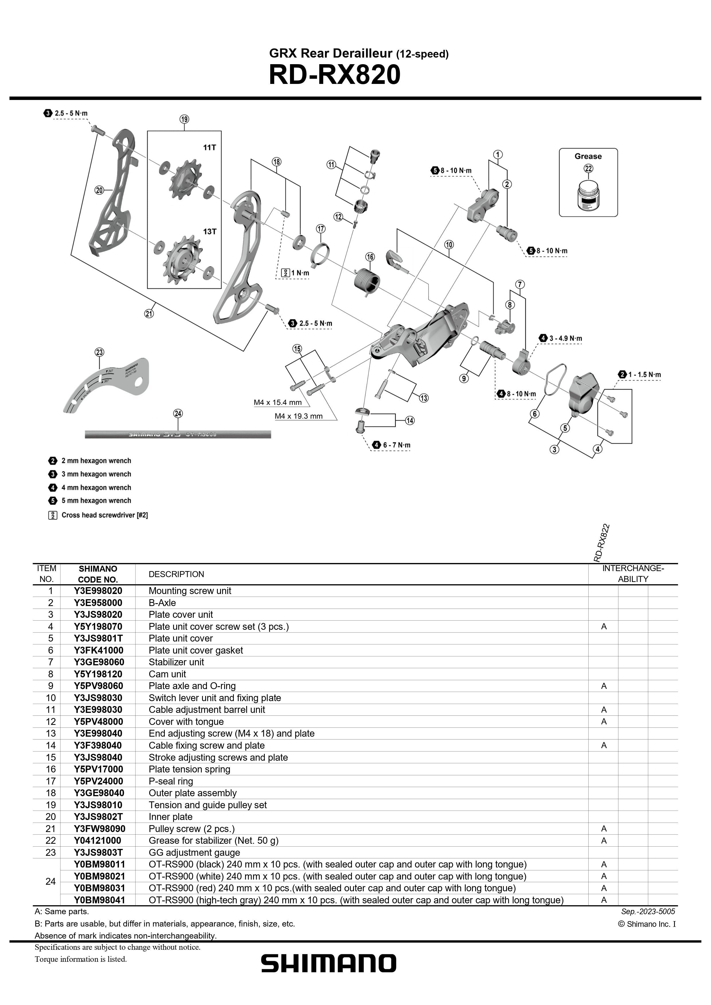 SHIMANO GRX RD-RX820 Rear Derailleur GG Adjustment Gauge - Y3JS9803T-Pit Crew Cycles