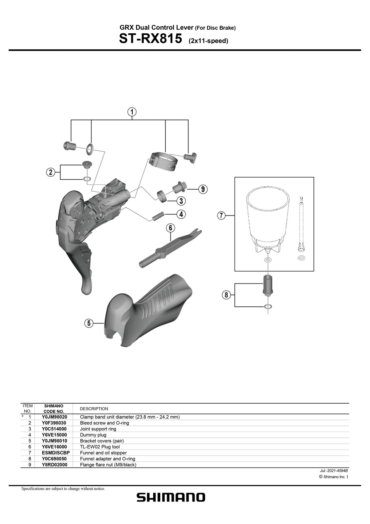 SHIMANO GRX ST-RX815 Di2 Hydraulic Disc Brake/Shift Lever Kit Flat Mount 2x11-Speed with Caliper-Pit Crew Cycles