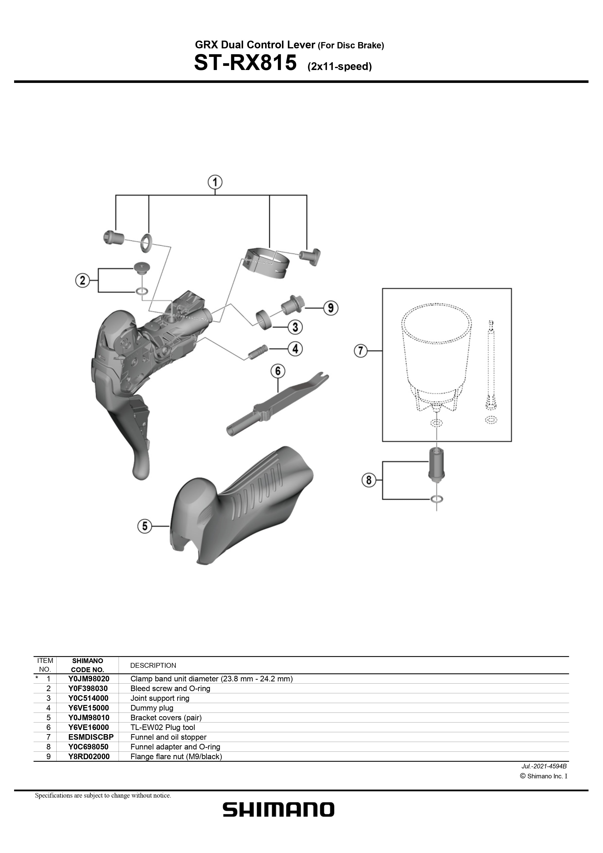 SHIMANO GRX ST-RX815 Di2 Hydraulic Disc Brake/Shift Lever Kit Flat Mount 2x11-Speed with Caliper-Pit Crew Cycles