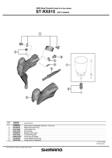 SHIMANO GRX ST-RX815 Di2 Hydraulic Disc Brake/Shift Lever Kit Flat Mount 2x11-Speed with Caliper-Pit Crew Cycles