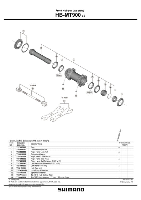 SHIMANO HB-MT900-BS Front Hub for Disc Brake Spherical Washer - Y44801000-Pit Crew Cycles