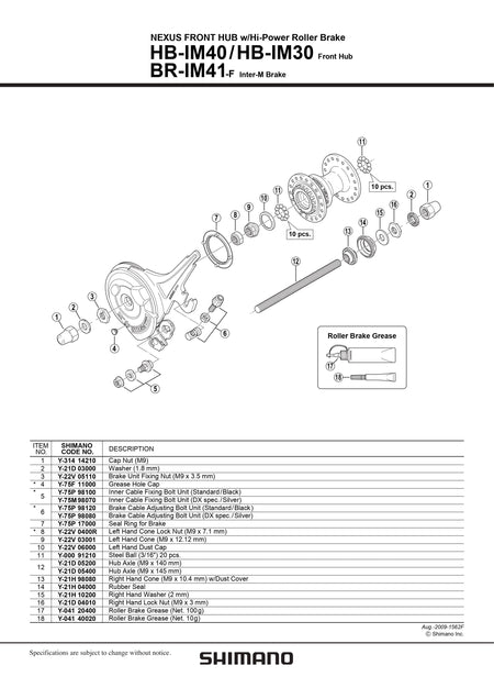 SHIMANO NEXUS HB-IM40 Front Cap Nut M9 - Y31414210-Pit Crew Cycles