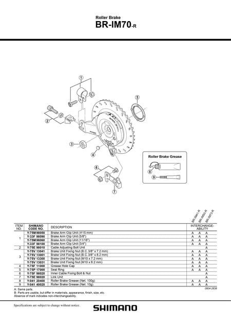 SHIMANO Nexus BR-IM70-F Roller Brake Inner Cable Fixing Bolt and Nut 2-Piston - Y75F98020-Pit Crew Cycles