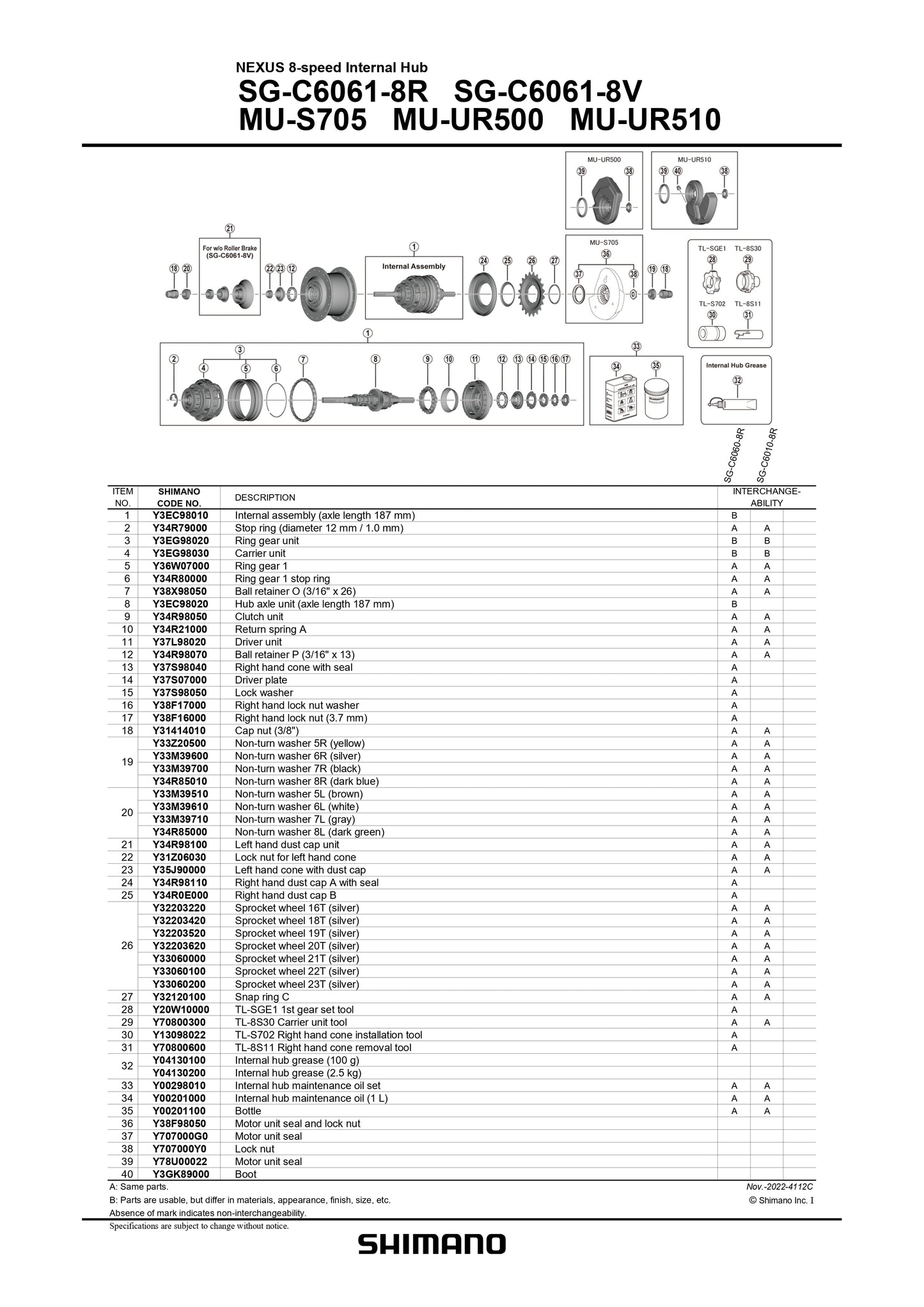 SHIMANO Nexus MU-S705 Motor Unit Seal and Lock Nut - Y38F98050-Pit Crew Cycles
