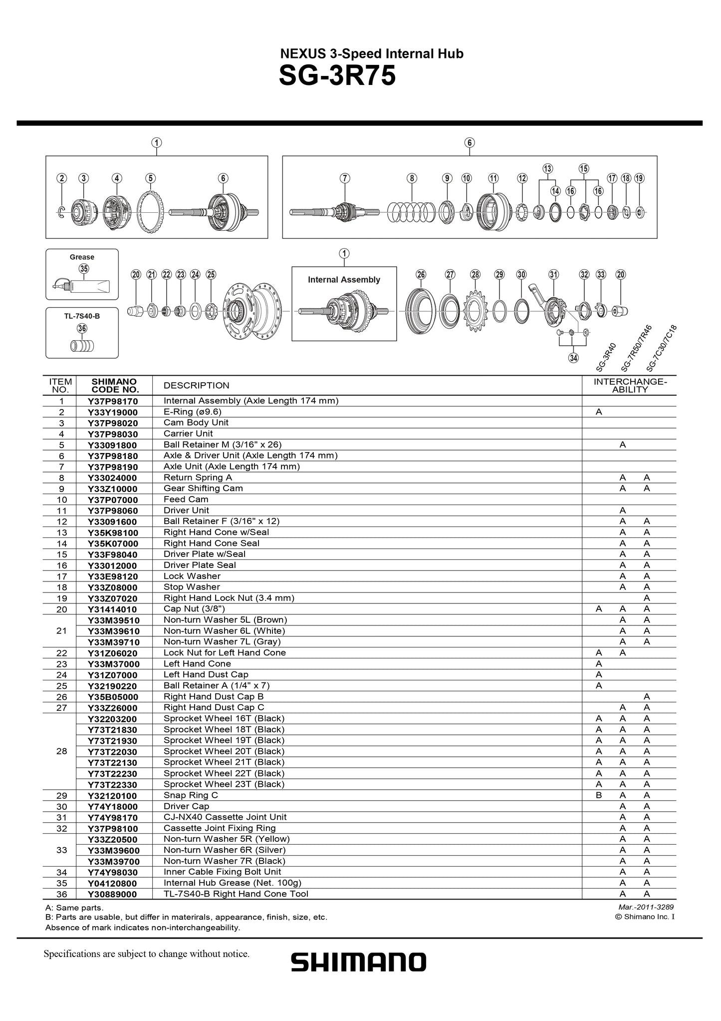 SHIMANO Nexus SG-3R75 Internal Hub 3-Speed Lock Nut - Y32139040-Pit Crew Cycles