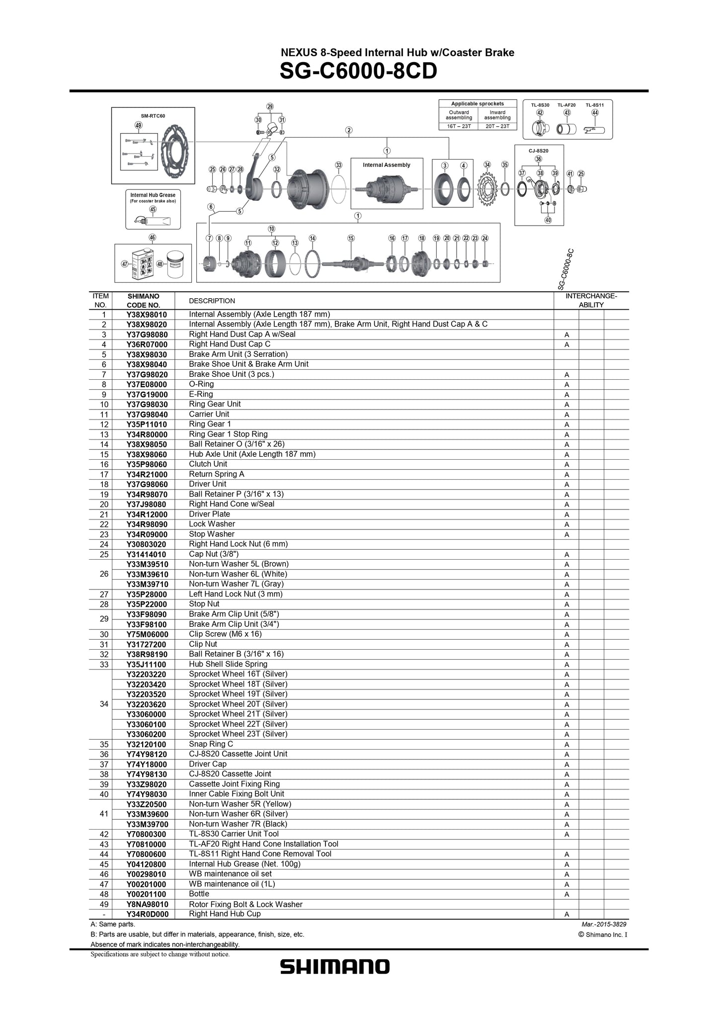 SHIMANO Nexus SG-C6000-8CD Internal Hub 8-Speed Assembly 187 mm - Y38X98010-Pit Crew Cycles
