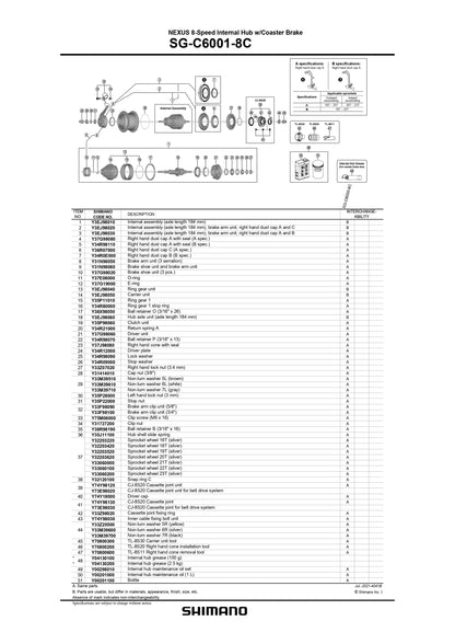 SHIMANO Nexus SG-C6001-8C Internal Hub 8-Speed Internal Assembly Axle Length 184mm - Y3EJ98010-Pit Crew Cycles