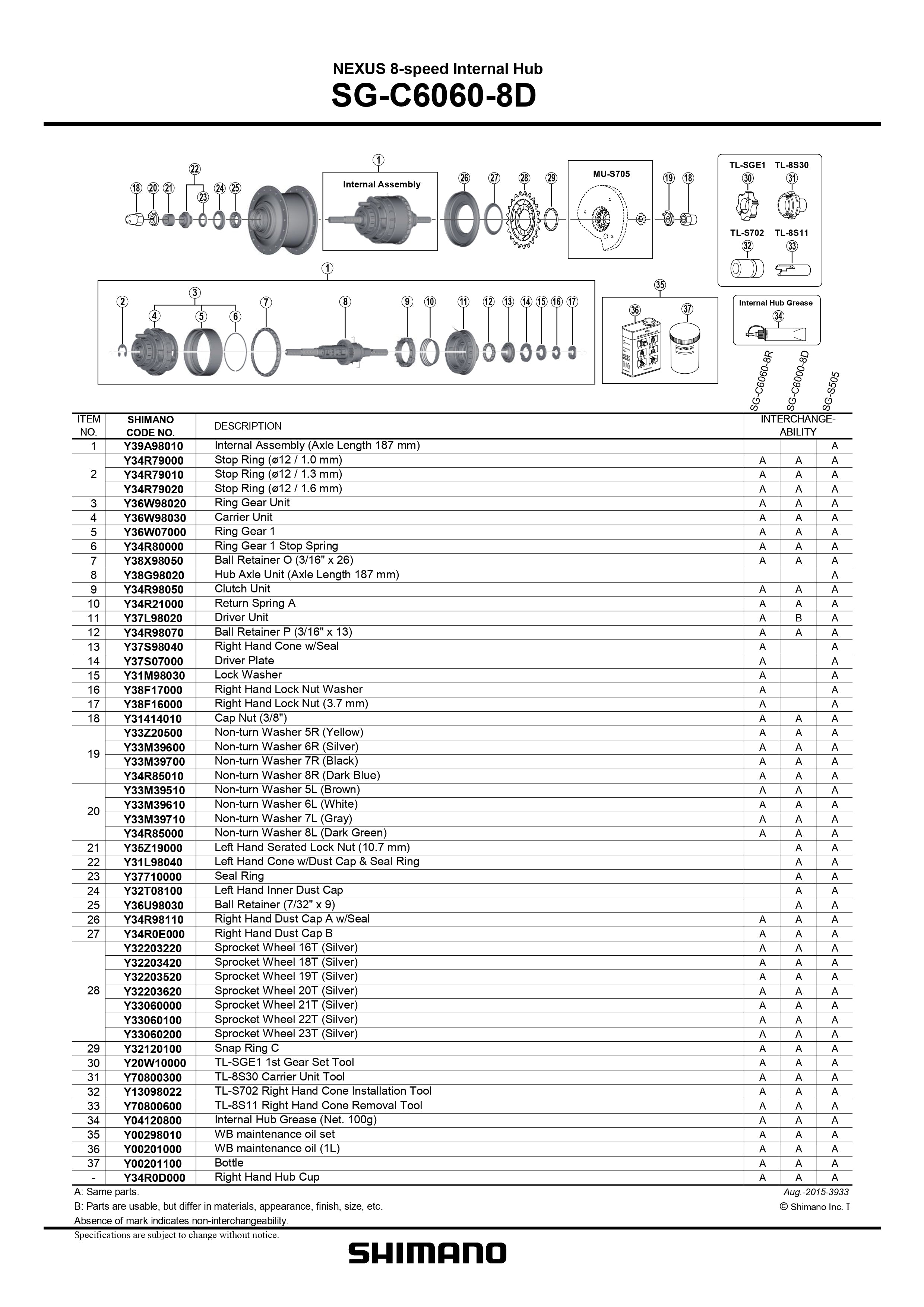 SHIMANO Nexus SG-C6060-8D Internal Hub 8-Speed Internal Assembly 