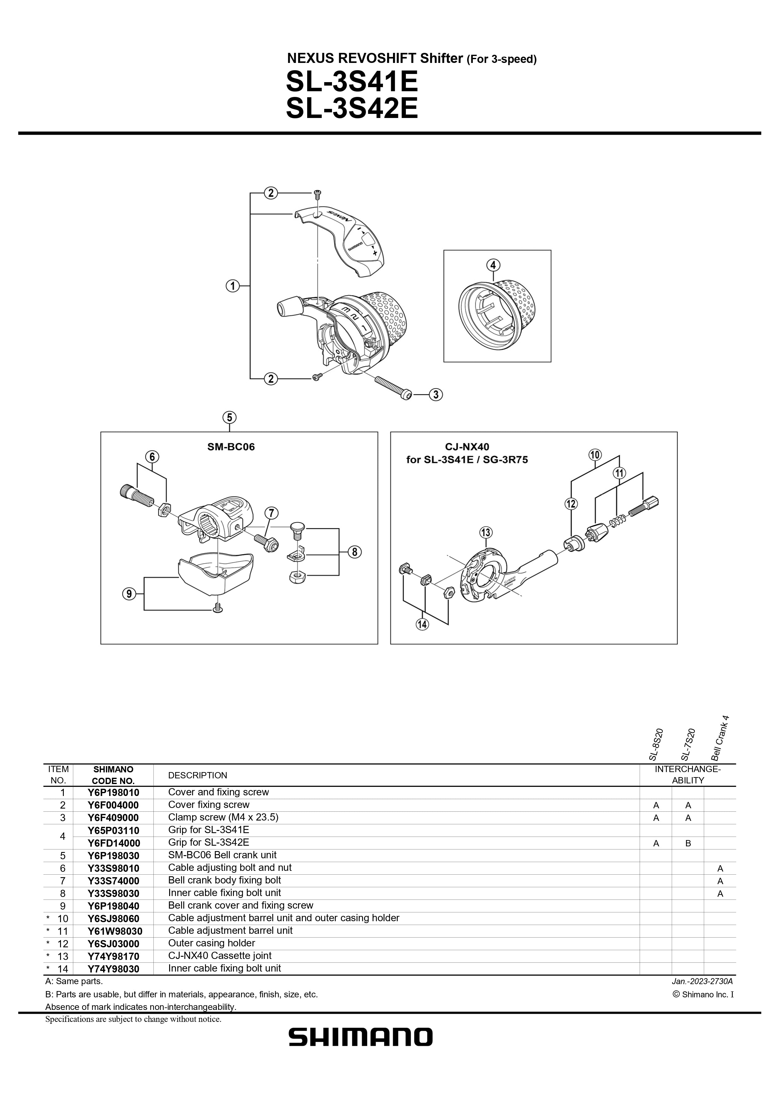 SHIMANO Nexus SL-3S41-E Revoshift SM-BC06 Bell Crank Unit 