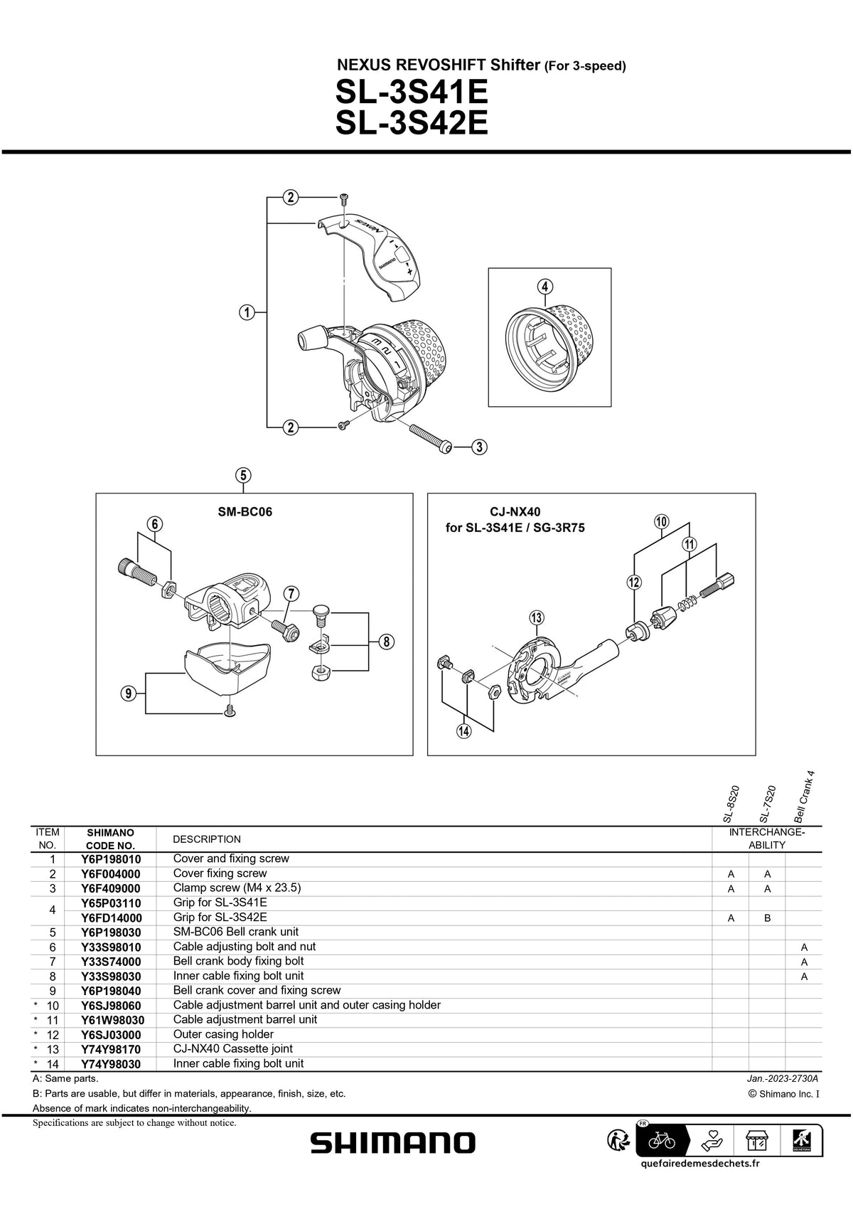 SHIMANO Nexus SL-3S42E Long Grip and Bell Crank Rear Revo Shifter-Pit Crew Cycles