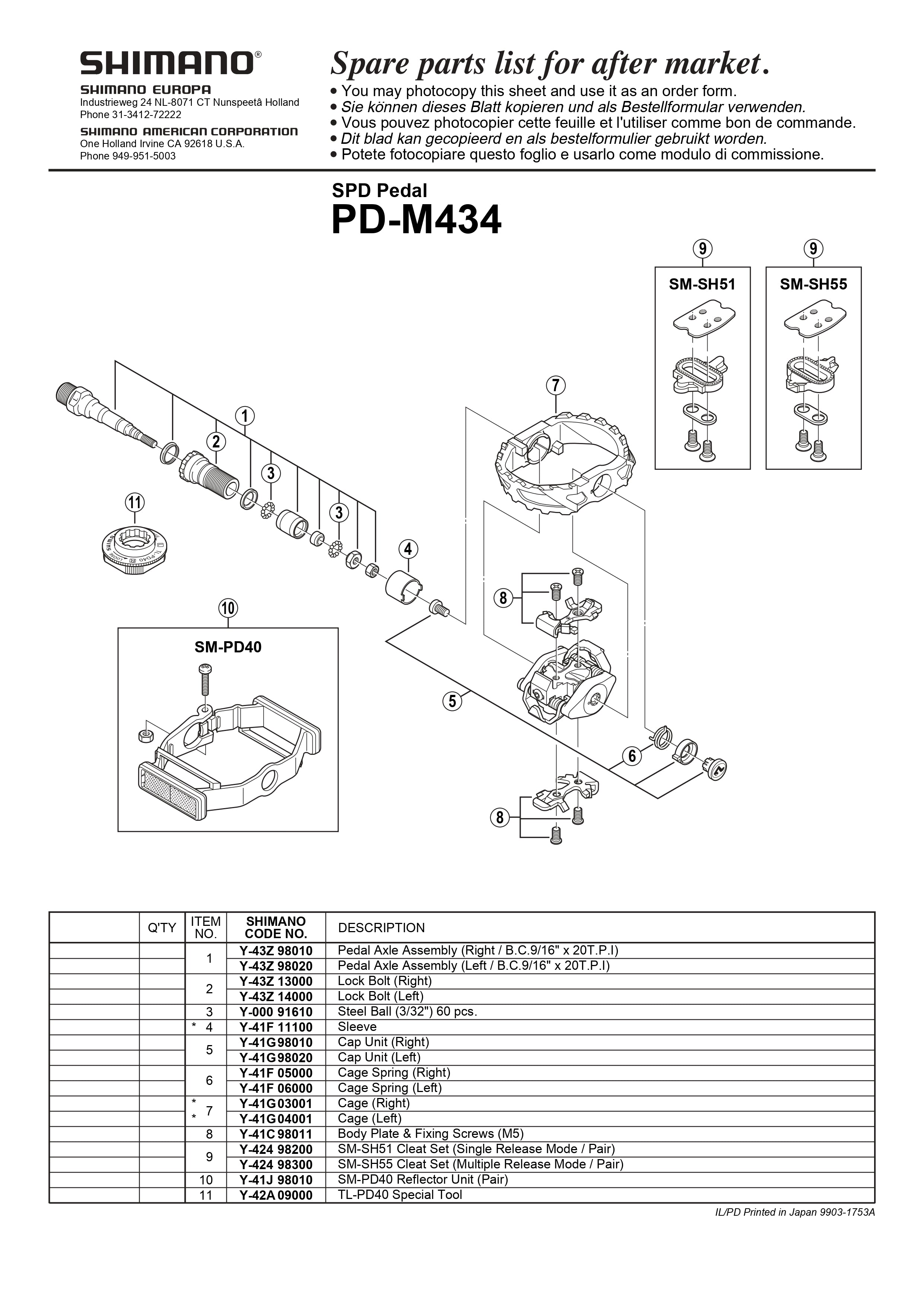 SHIMANO PD-M434 SPD Pedal Small Parts-Pit Crew Cycles