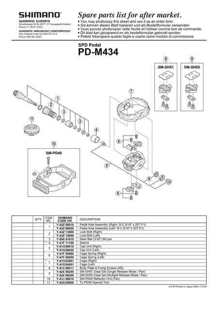 SHIMANO PD-M434 SPD Pedal Small Parts-Pit Crew Cycles