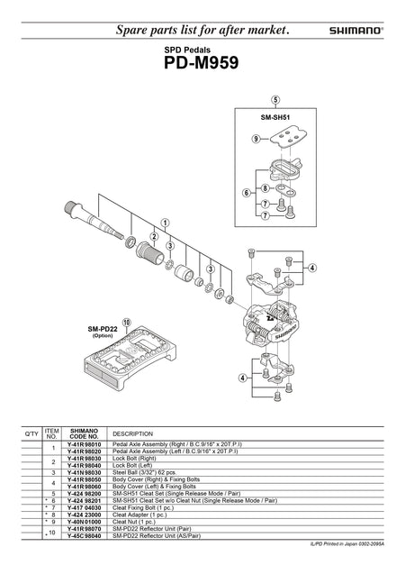 SHIMANO PD-M959 SPD Pedals-Pit Crew Cycles