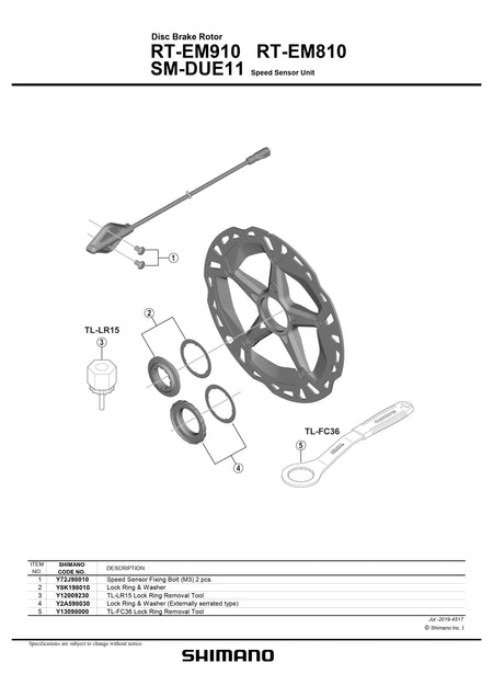 SHIMANO RT-EM810 Centerlock Disc Brake Rotor w/ E-bike Speed Sensor-Pit Crew Cycles