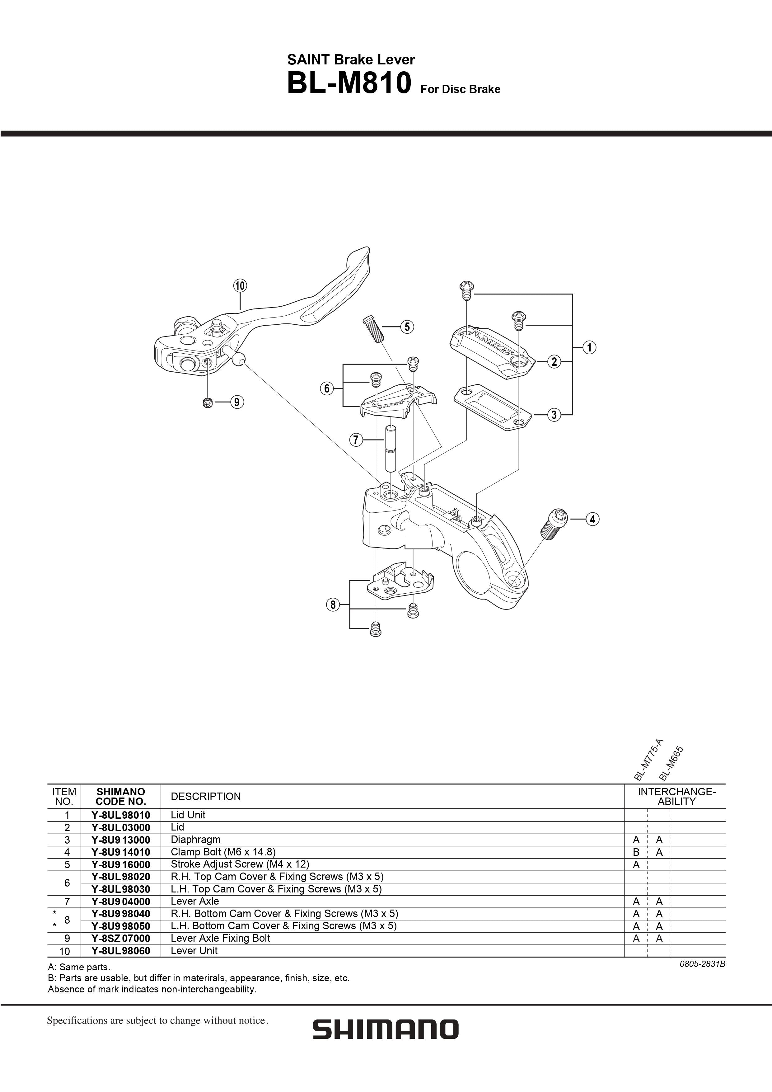 SHIMANO SAINT BL-M810 Disc Brake Lever Top Cam Cover and Fixing Screws (M3 x 5)-Pit Crew Cycles