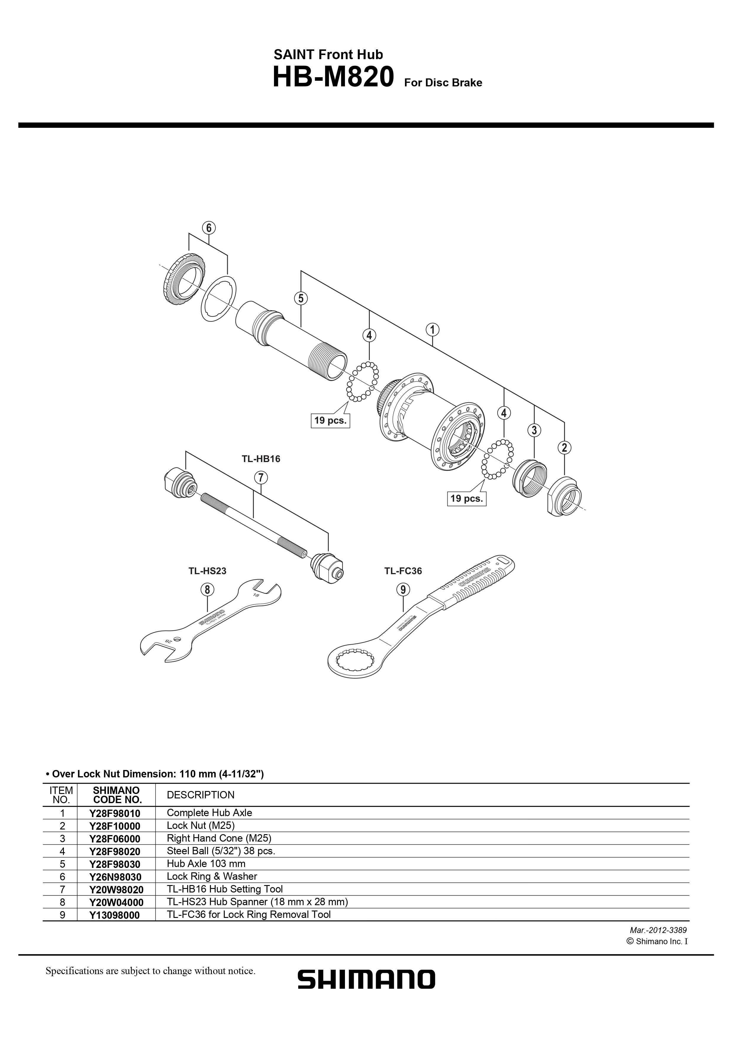 SHIMANO SAINT HB-M820 Front Hub for Disc Brake Hub Axle 103mm - – Pit Crew  Cycles