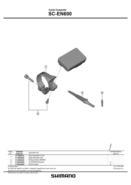 SHIMANO SC-EN600 Cycle Computer Fixing Screws (M4/M3) - Y7JD98030-Pit Crew Cycles