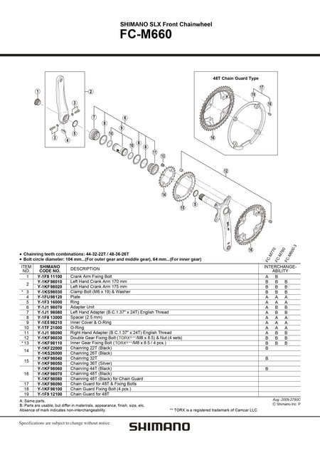 SHIMANO SLX FC-M660 Front Chainwheel Chainrings 22T - Y1KF22000-Pit Crew Cycles