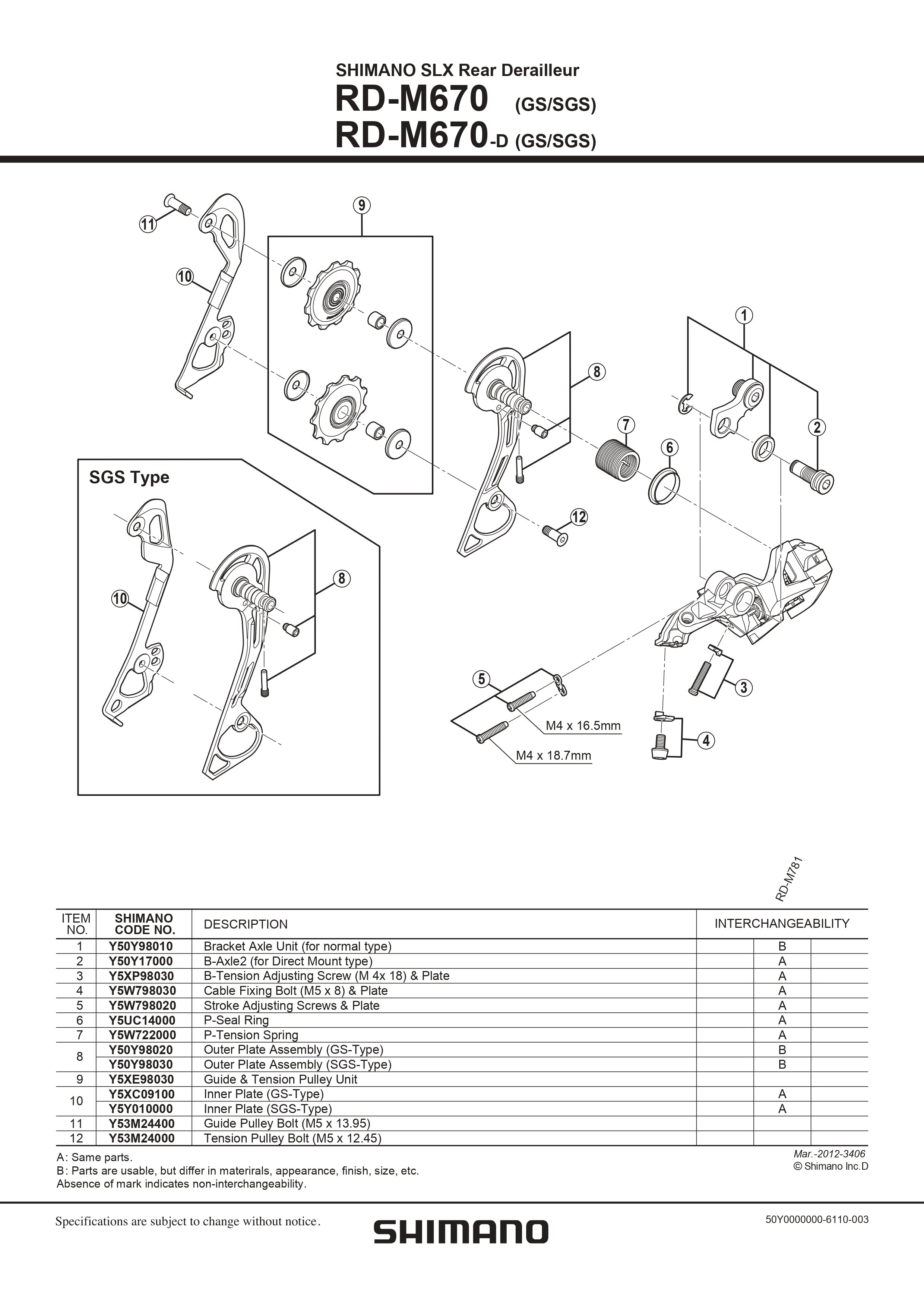 SHIMANO SLX RD-M670 Rear Derailleur Bracket Axle Unit-Pit Crew Cycles