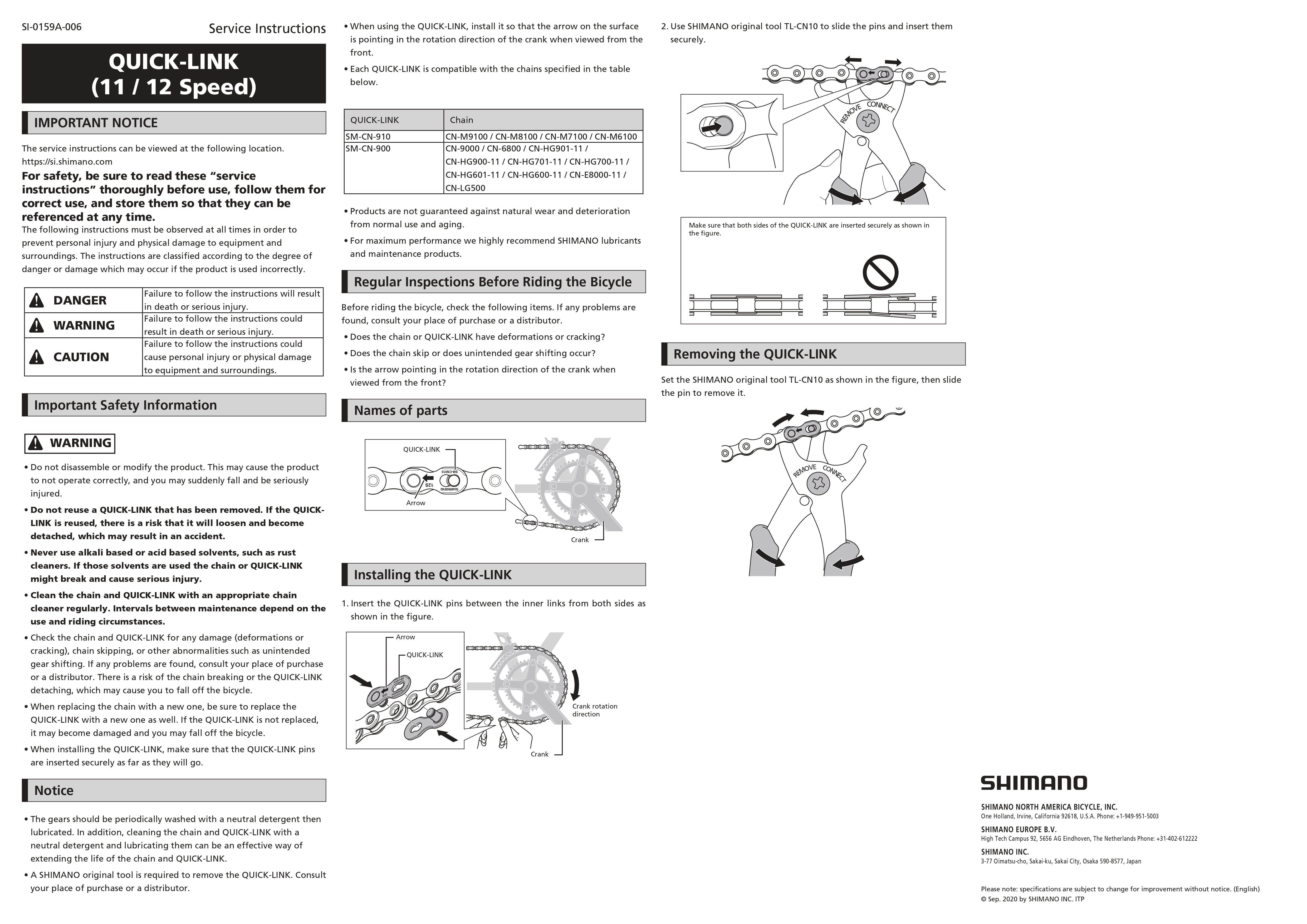 Shimano Sm CN910 12 Speed Fietsketting Quick Link