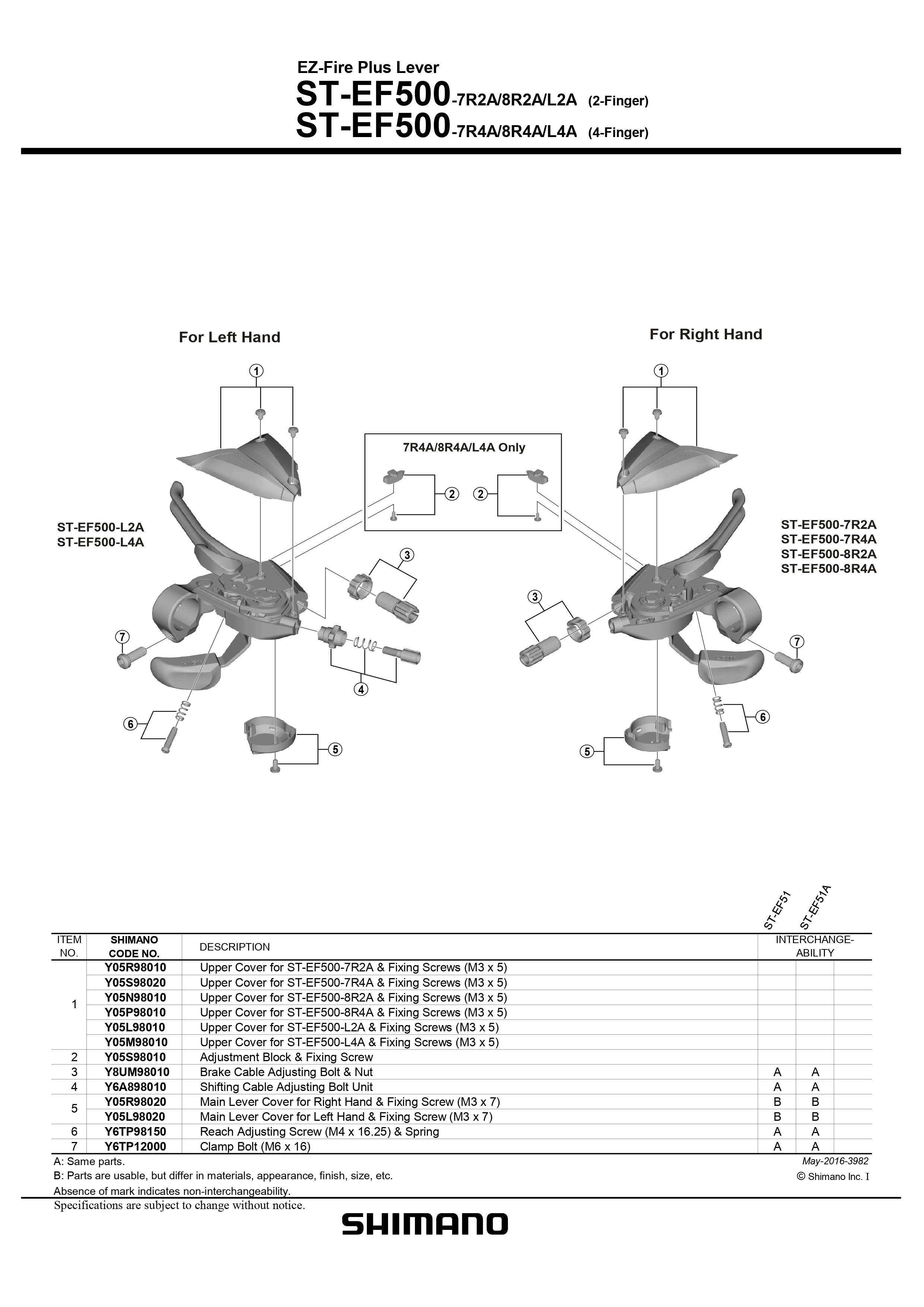 SHIMANO - エリーゼ88 SHIMANO ST-EF500-8R4A Upper Cover & Fixing Screws - Right