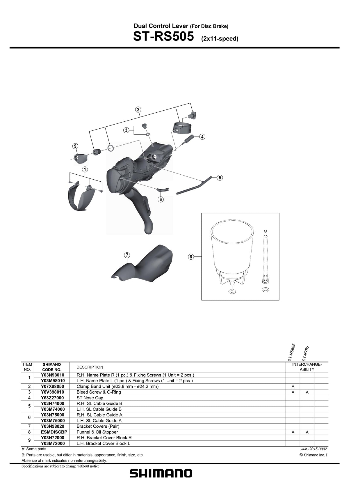 SHIMANO ST-RS505 Dual Control Lever For Disc Brake 2x11-Speed Right Hand SL Cable Guide B - Y03N74000-Pit Crew Cycles