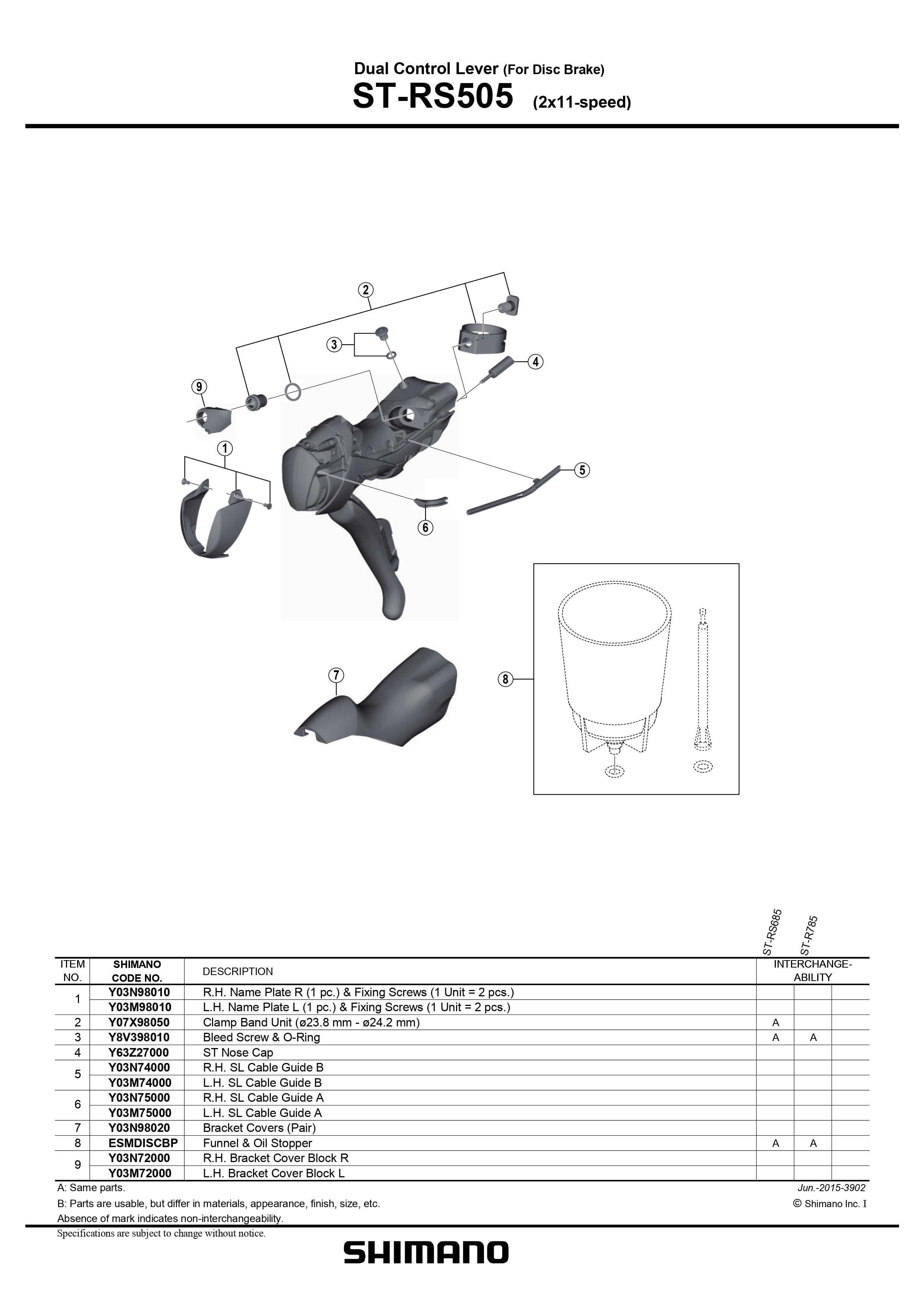 SHIMANO ST-RS505 Dual Control Lever For Disc Brake 2x11-Speed Right Hand SL Cable Guide B - Y03N74000-Pit Crew Cycles